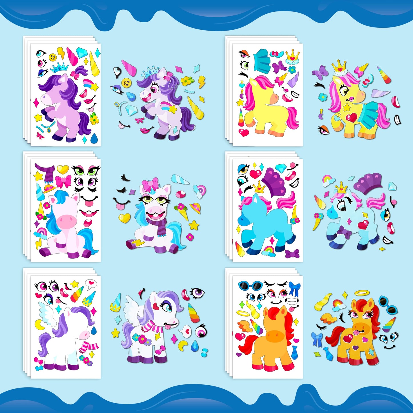 JOYIN Make-a-Face St ickers – 24 Sheets (9x6in), Unicorn Party Decor & Kids Craft