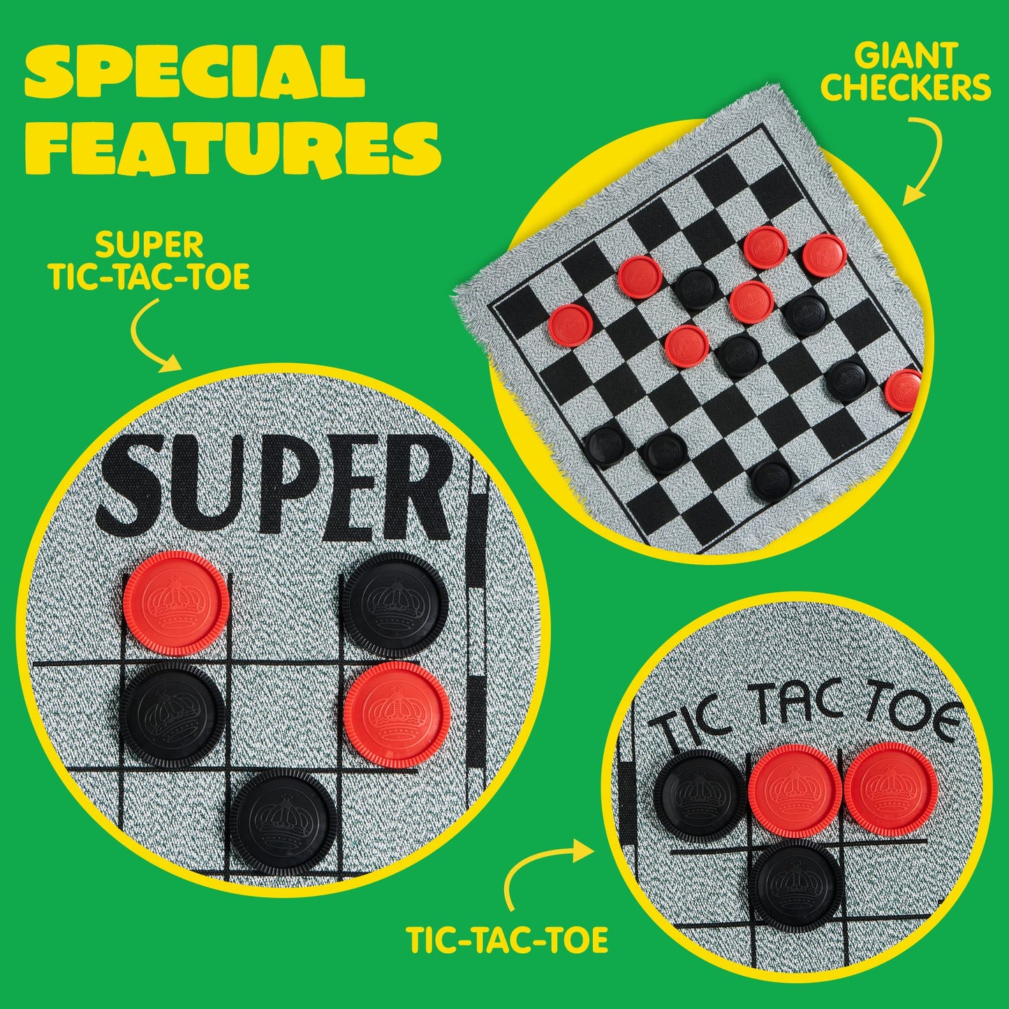 JOYIN 3-in-1 Vintage Giant Checkers & Tic Tac Toe Set – Indoor & Outdoor Family Game