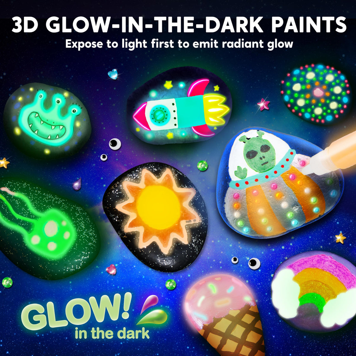 JOYIN Rock Painting Kit - Glow in the Dark Rock Art Set for Kids 6-12