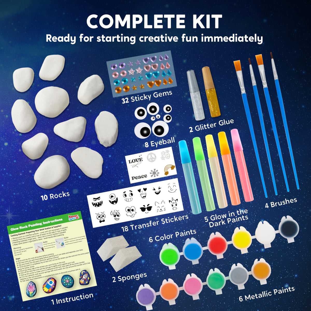 JOYIN Rock Painting Kit - Glow in the Dark Rock Art Set for Kids 6-12