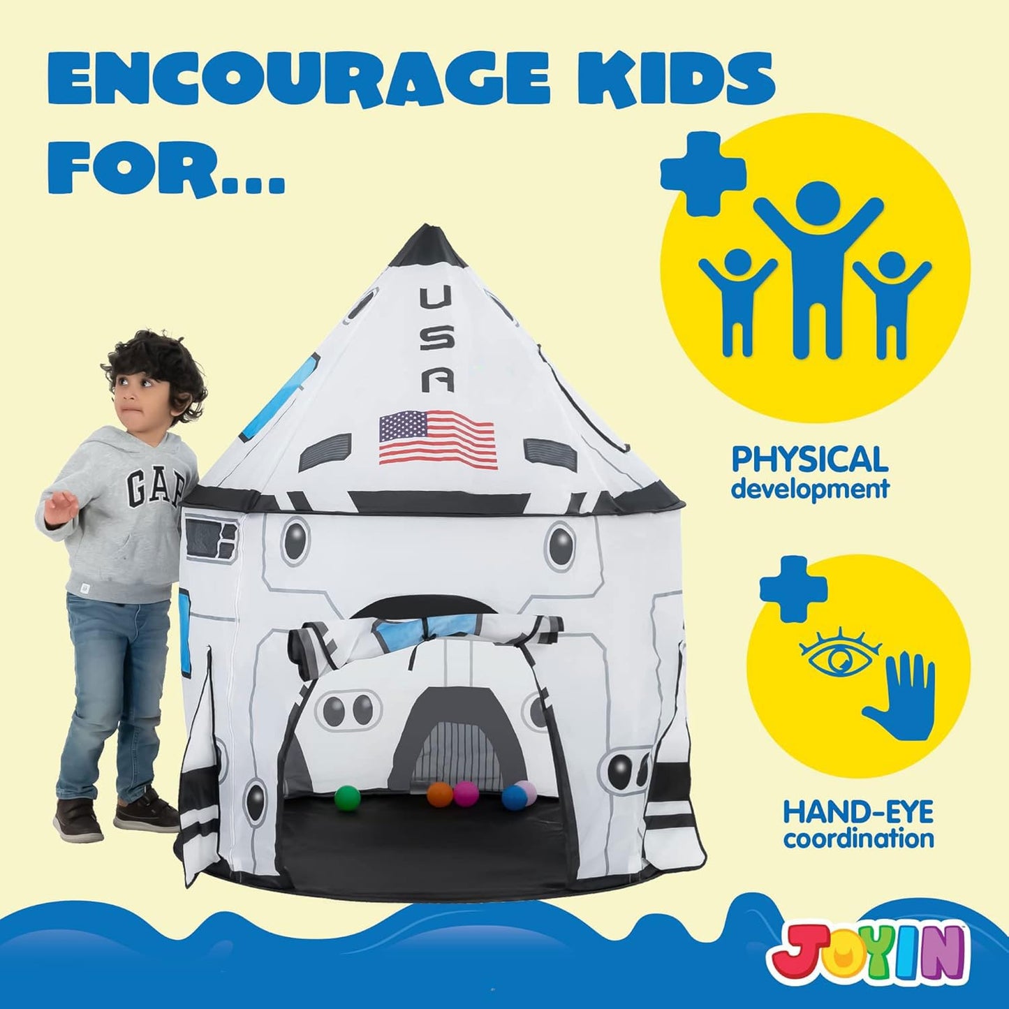 JOYIN Rocket Ship Play Tent – Pop-Up Kids Playhouse for Indoor and Outdoor Fun