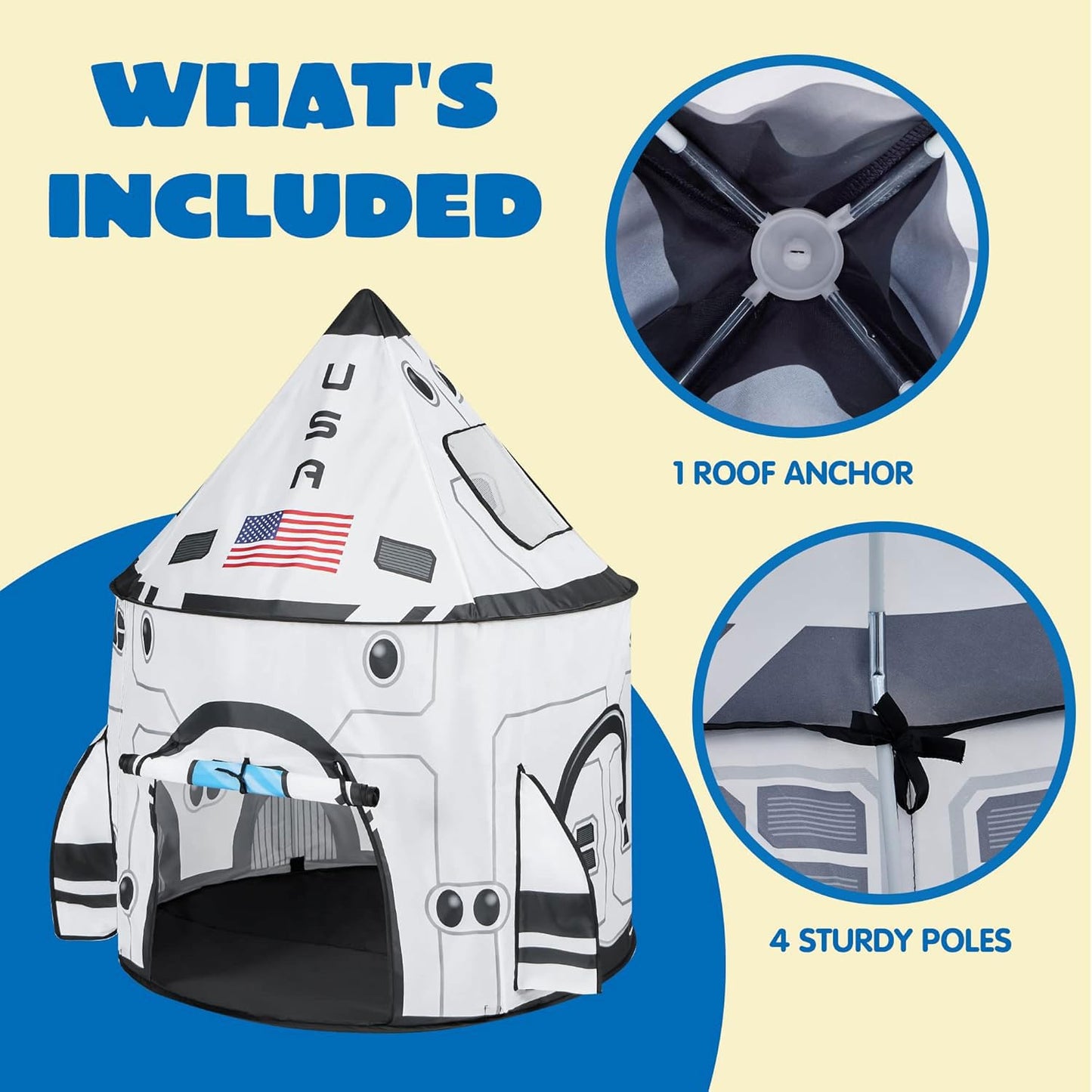 JOYIN Rocket Ship Play Tent – Pop-Up Kids Playhouse for Indoor and Outdoor Fun