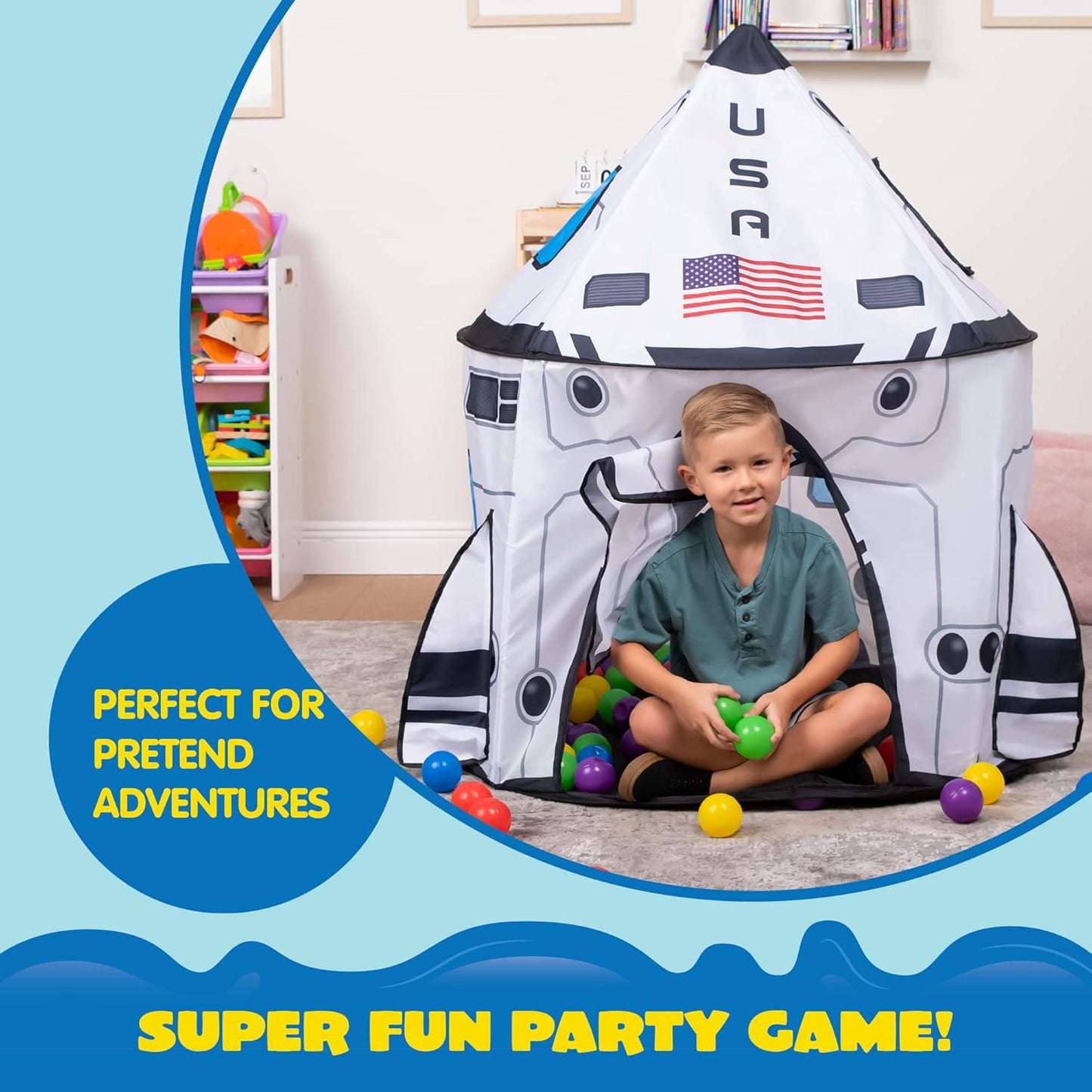 JOYIN Rocket Ship Play Tent – Pop-Up Kids Playhouse for Indoor and Outdoor Fun