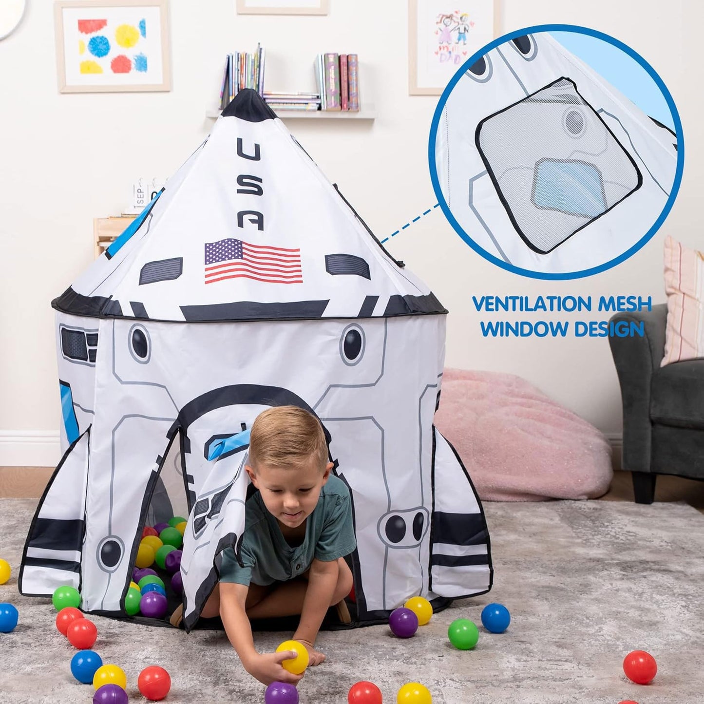 JOYIN Rocket Ship Play Tent – Pop-Up Kids Playhouse for Indoor and Outdoor Fun