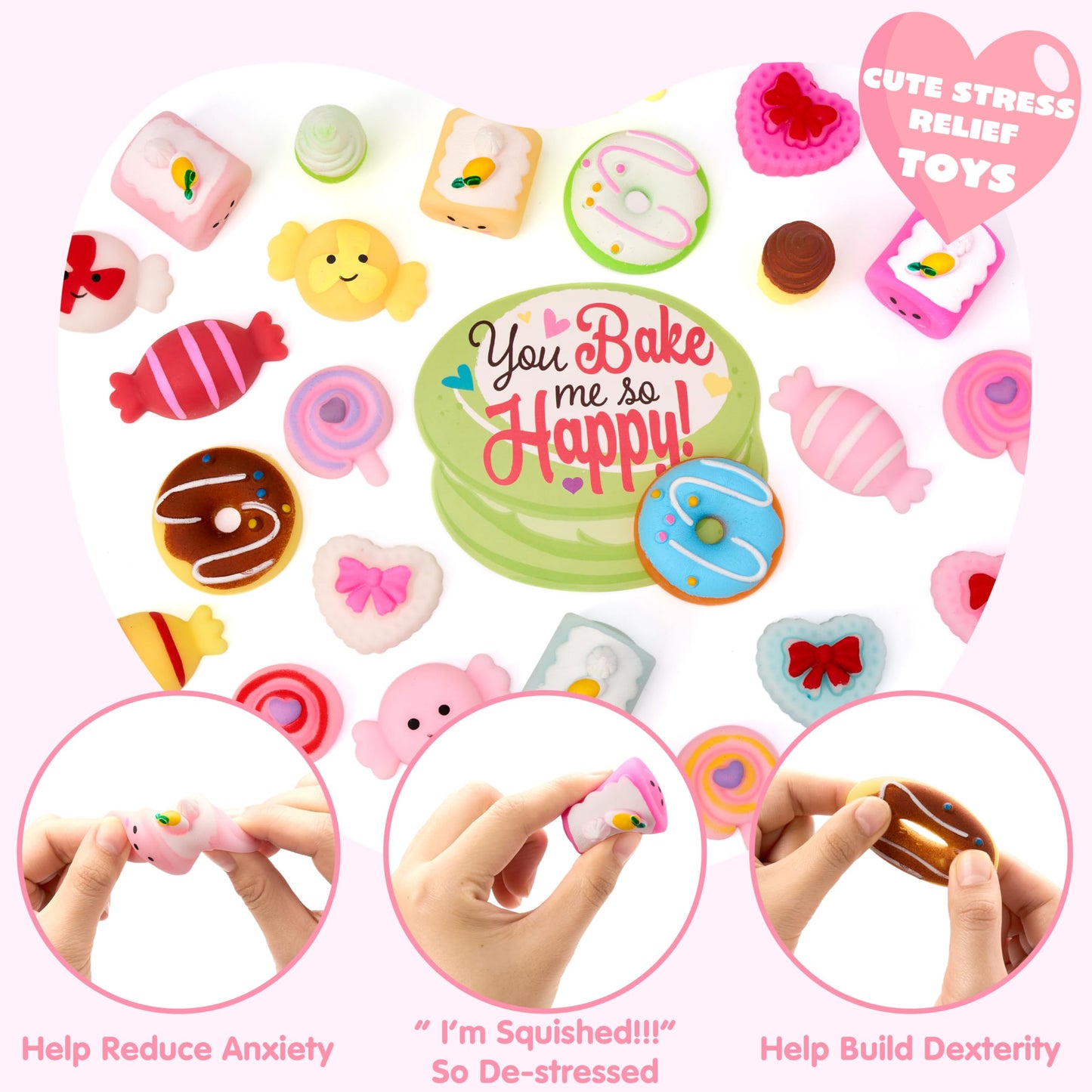 JOYIN 28 Packs Valentine’s Day Gift Cards with Candy Mochi Squishy Toys | Stress Relief Fidget & Classroom Rewards