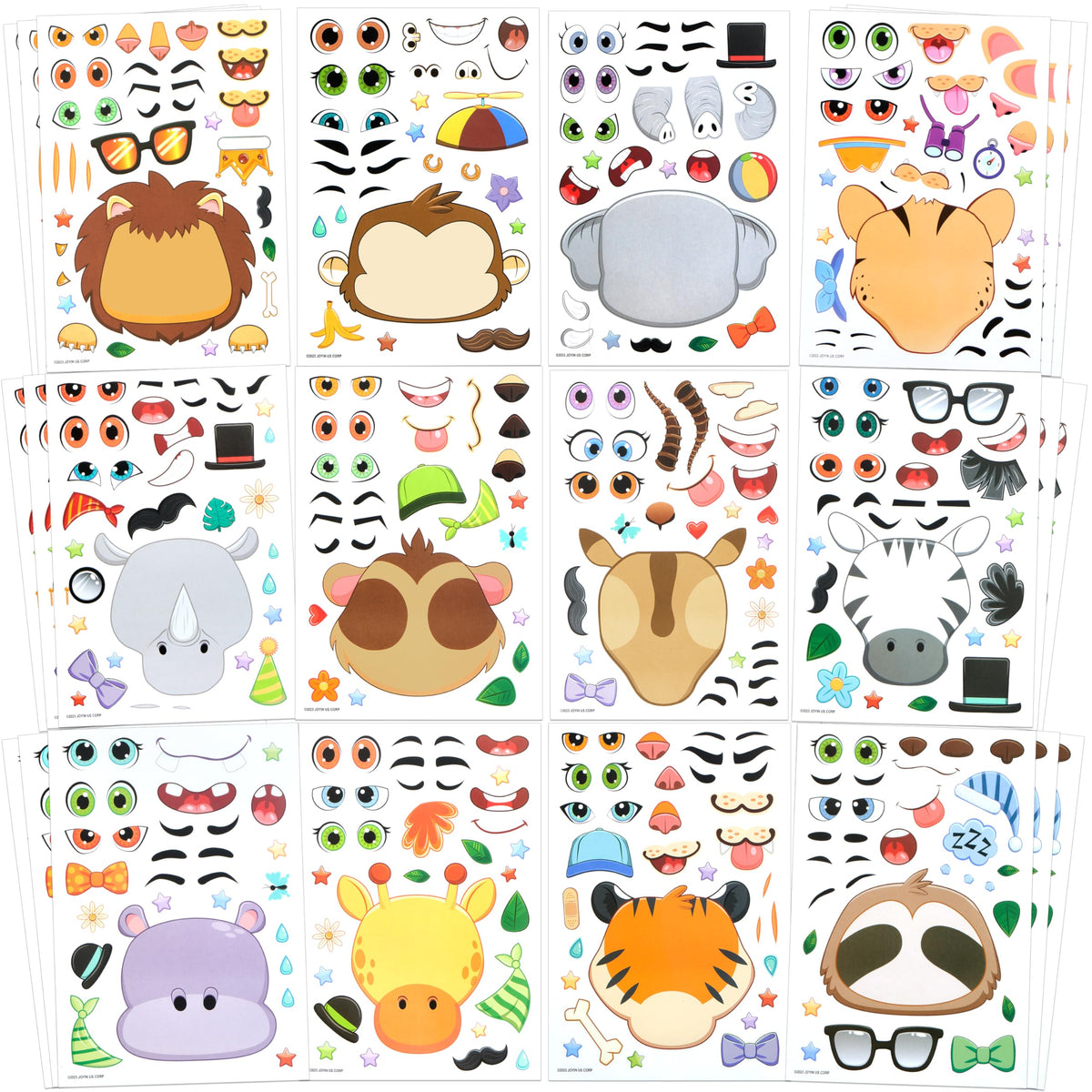 JOYIN 36Pcs Safari Animal Face Stickers – Make Your Own Jungle Party Favors