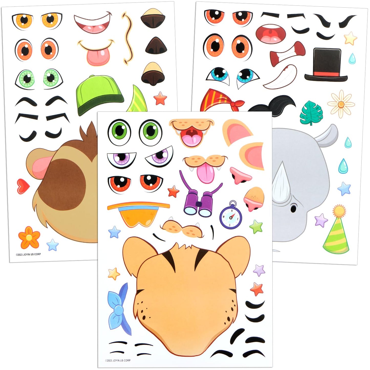 JOYIN 36Pcs Safari Animal Face Stickers – Make Your Own Jungle Party Favors
