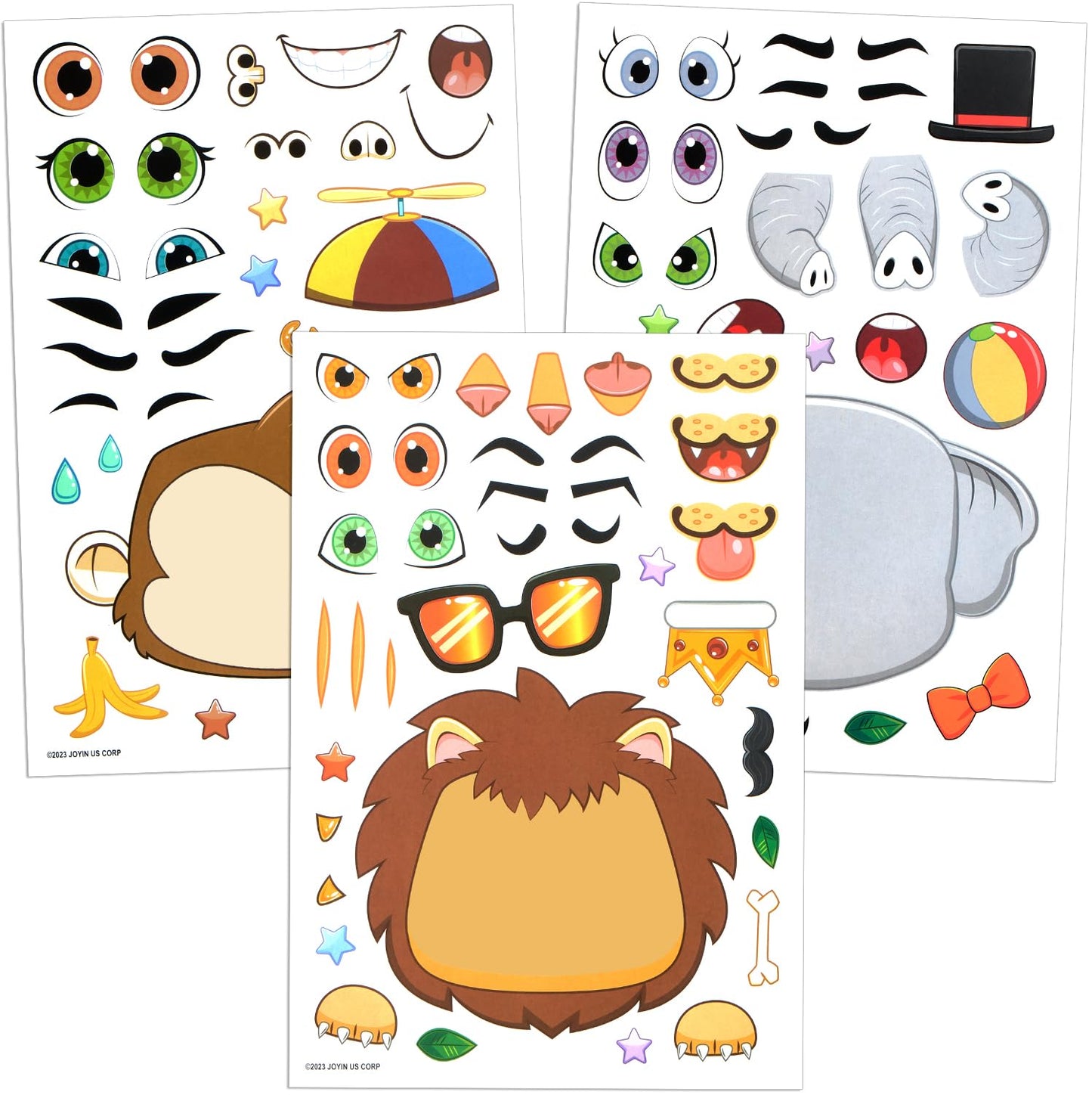 JOYIN 36Pcs Safari Animal Face Stickers – Make Your Own Jungle Party Favors