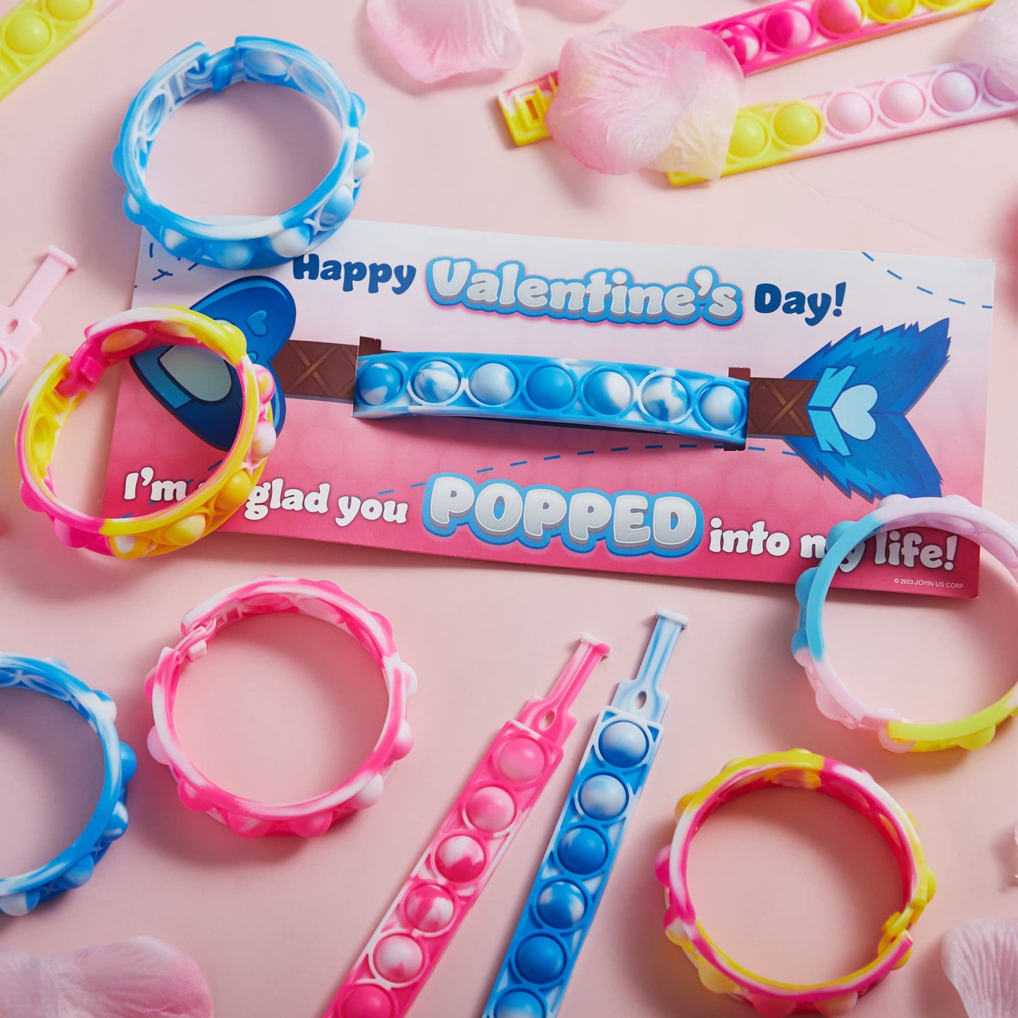 JOYIN 28-Pack Valentine's Gift Cards with Pop Bubble Bracelet – Fidget Wristbands for Kids, Class Prizes