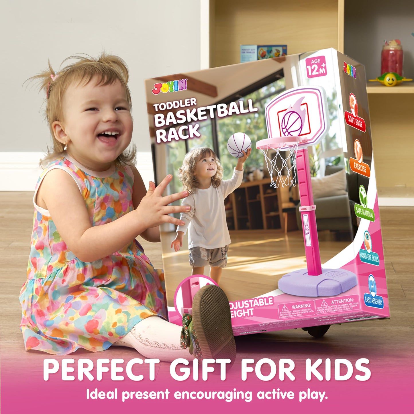 JOYIN Toddler Basketball Hoop | Adjustable Height 2.5–3.5 ft | Indoor/Outdoor Play with 4 Balls