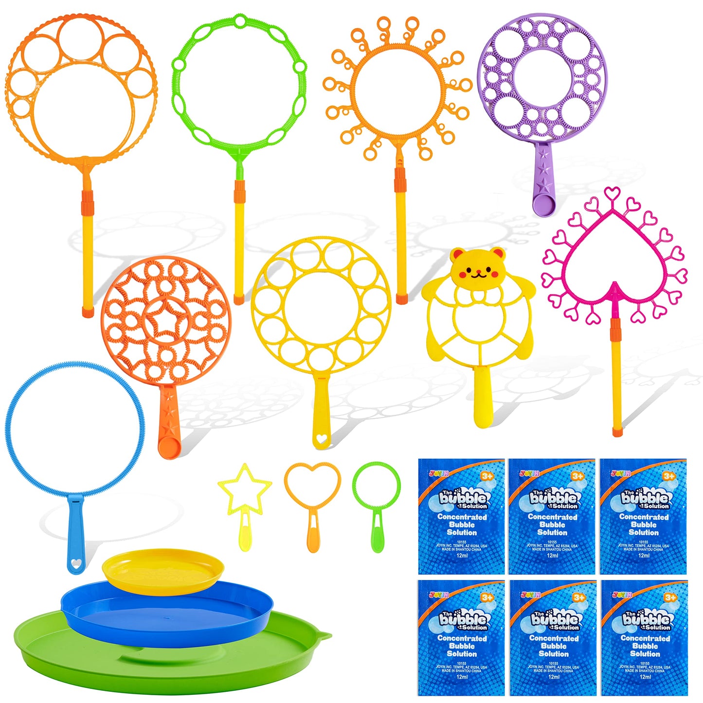 JOYIN Big Bubble Wands Set with Tray – 21-inch Giant Bubbles for Outdoor Fun, 6-Pcs Solution Included
