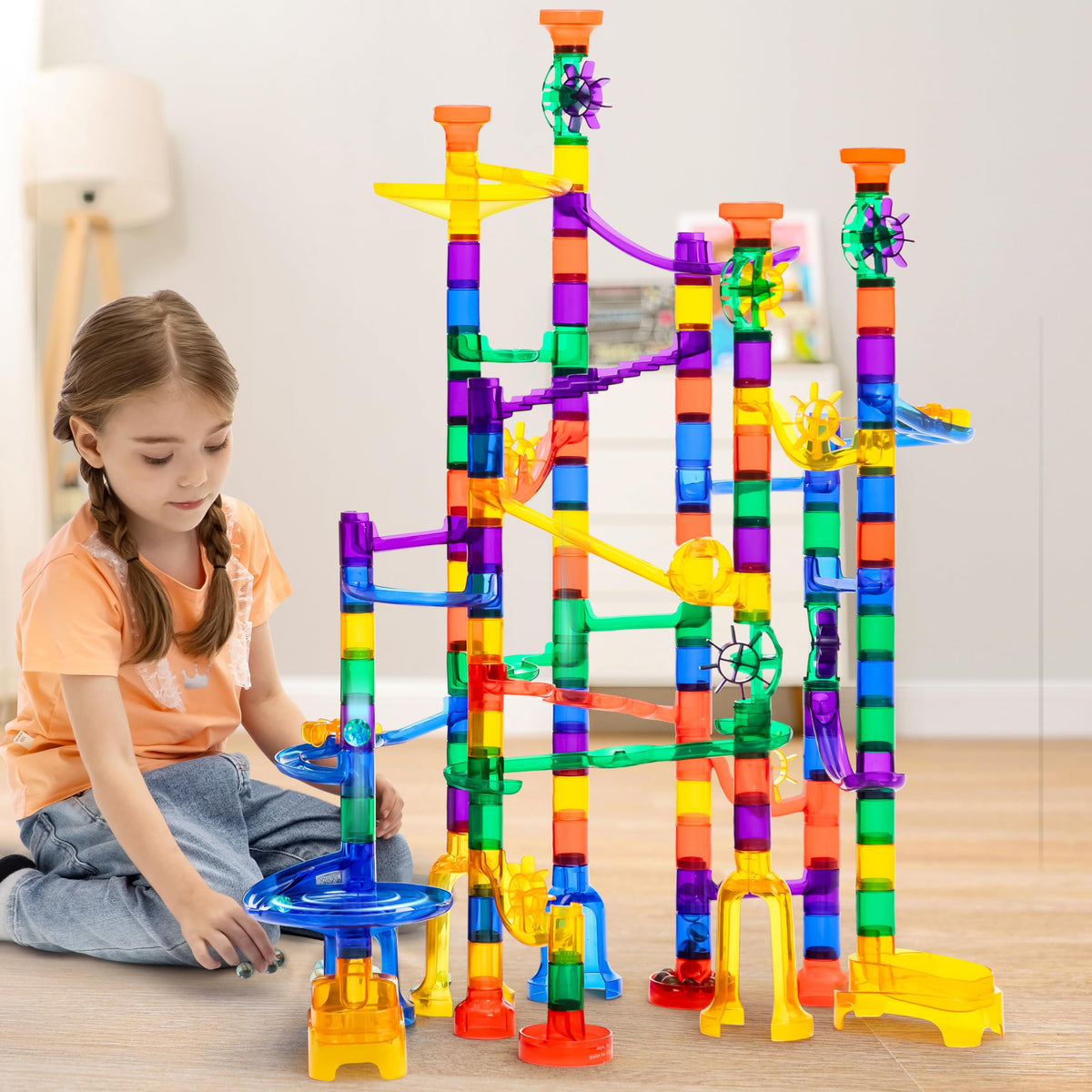 JOYIN 170Pcs Glowing Marble Run Set | STEM Building Blocks & Glow-in-the-Dark Marbles