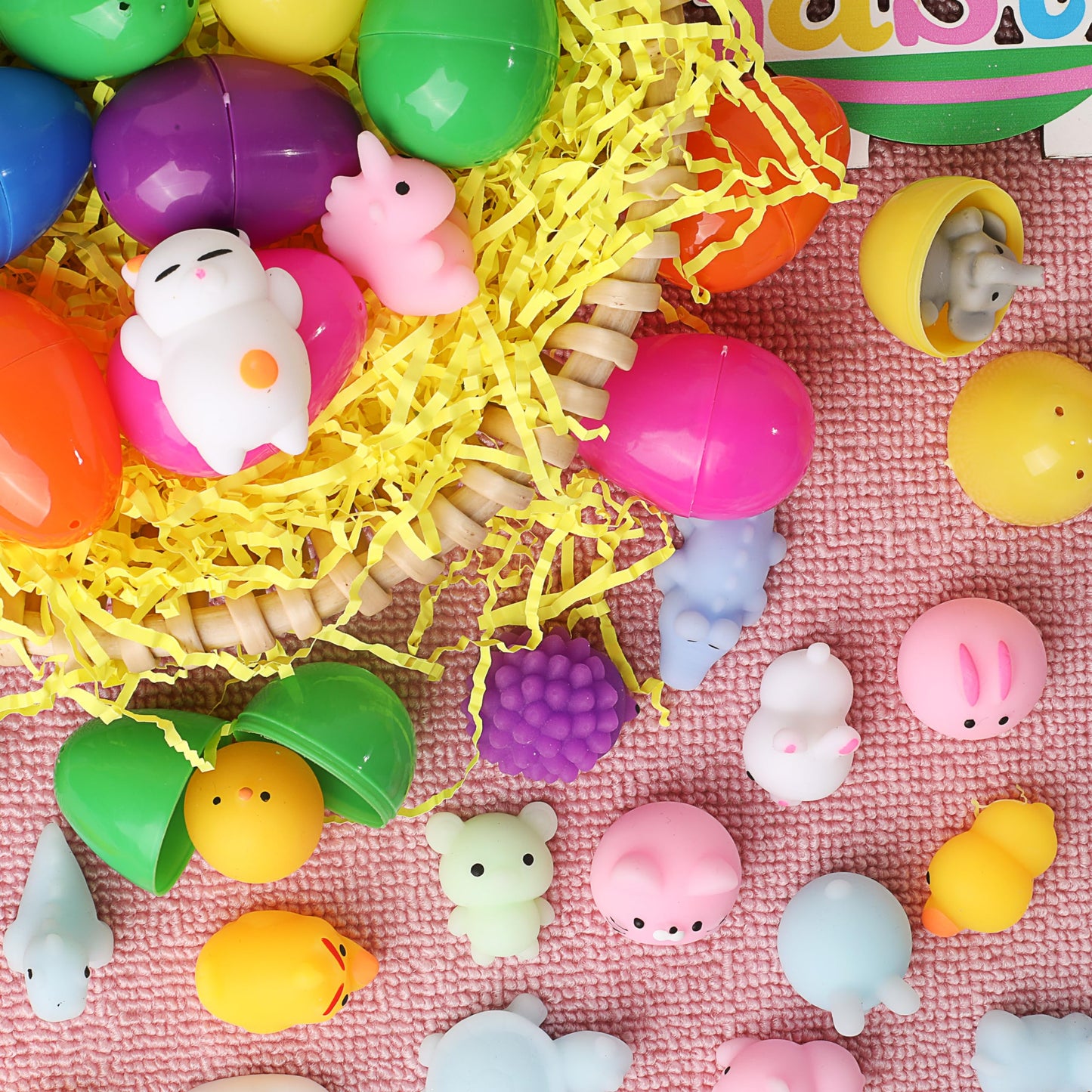 JOYIN 24 Pcs Easter Prefilled Eggs with Mochi Squishy Toys — Jumbo Eggs, Hinge Design, Party Favors & Basket Stuffers