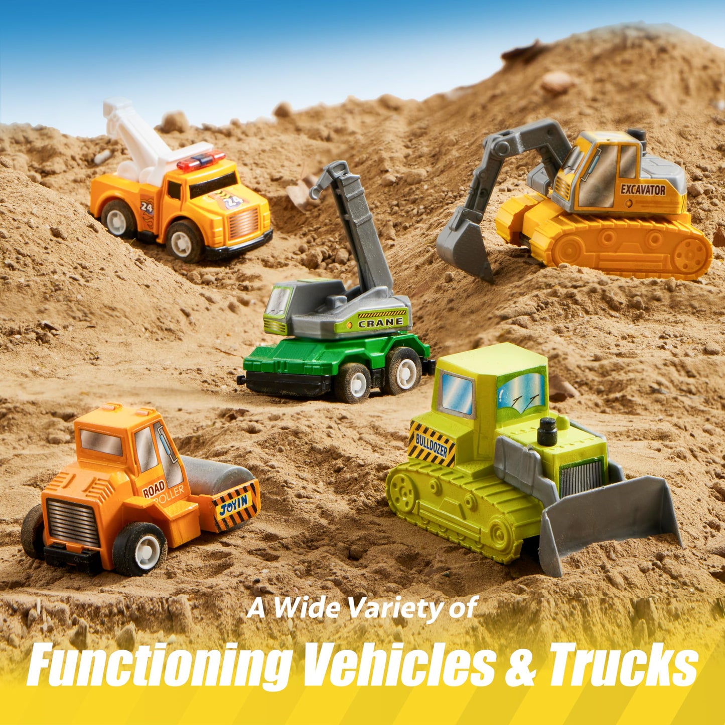 JOYIN 18 Pcs Pull-Back City Cars & Trucks Set — Friction-Powered Toys for Toddlers & Kids