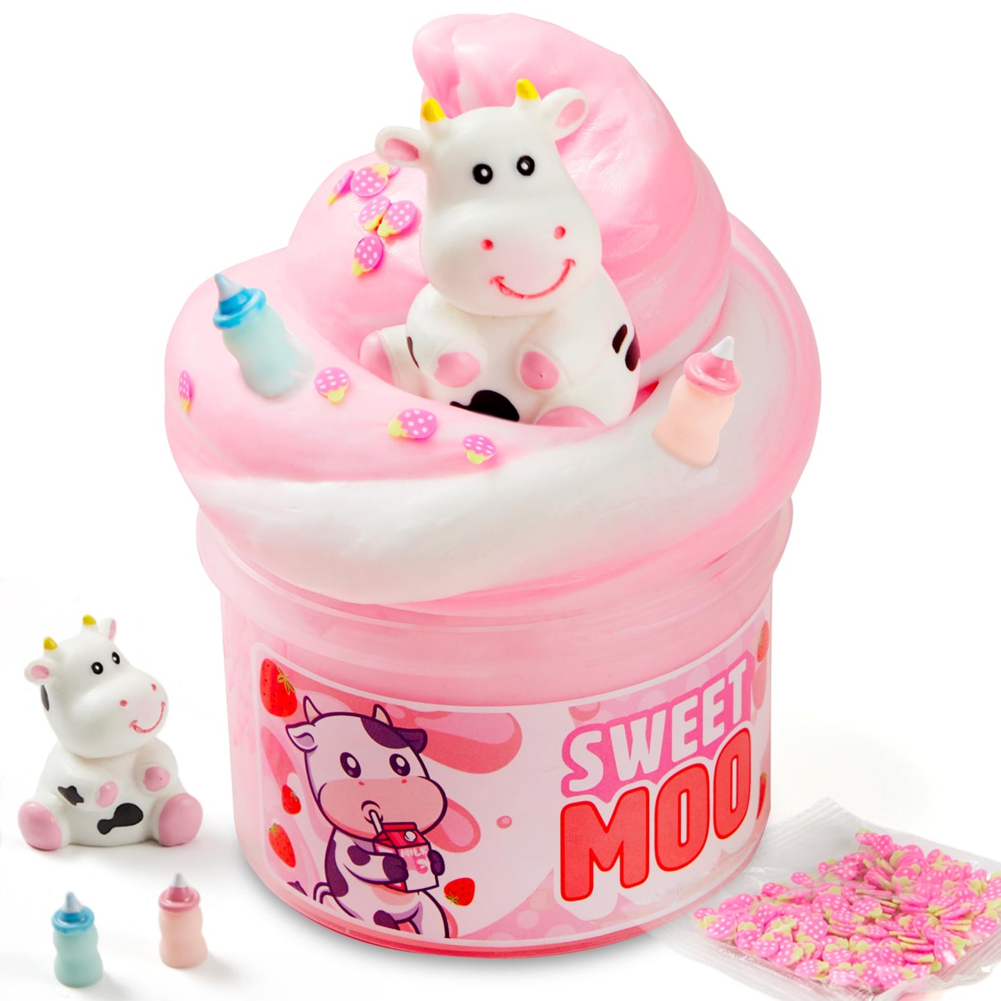JOYIN Slime Party Favors Strawberry Milk Cow Slime 8 oz Soft Non-Sticky Mess-Free
