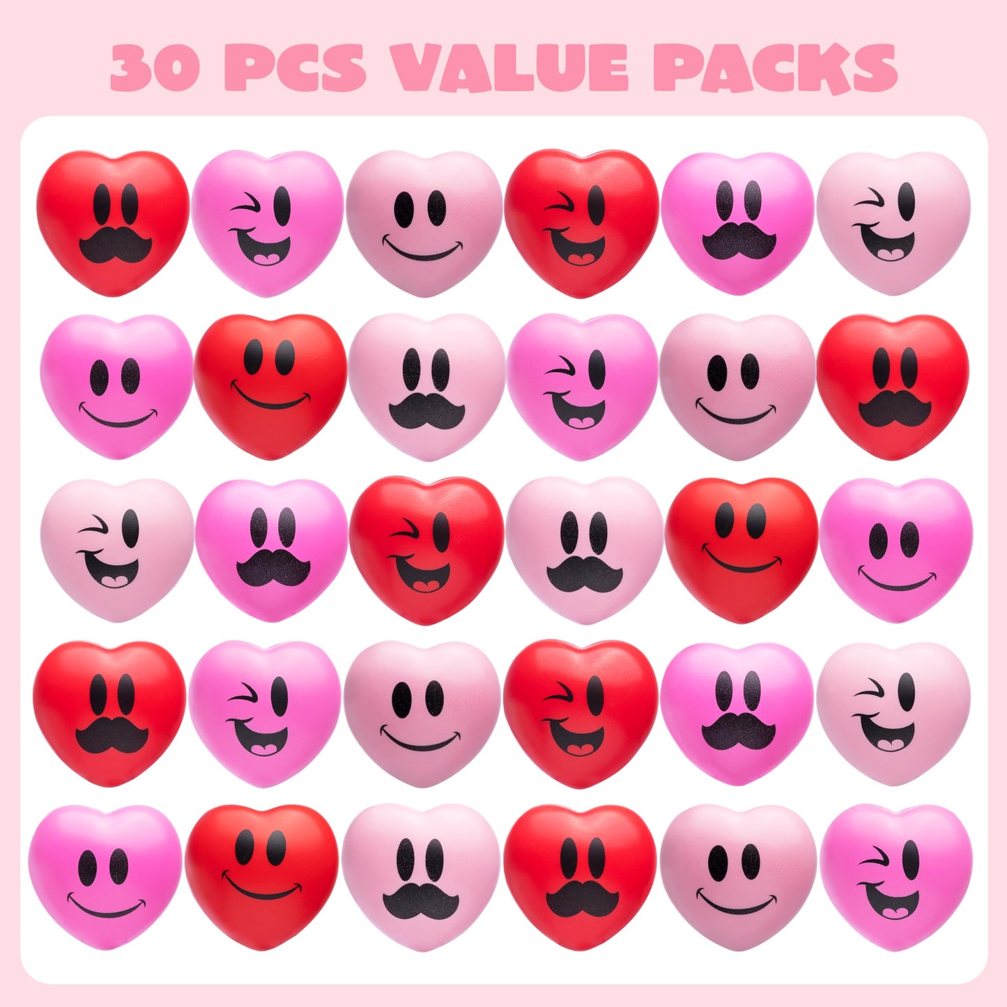 JOYIN 30 Pcs Valentine's Day Heart Stress Balls – 3in Squishy Toys for Kids & Party Favors