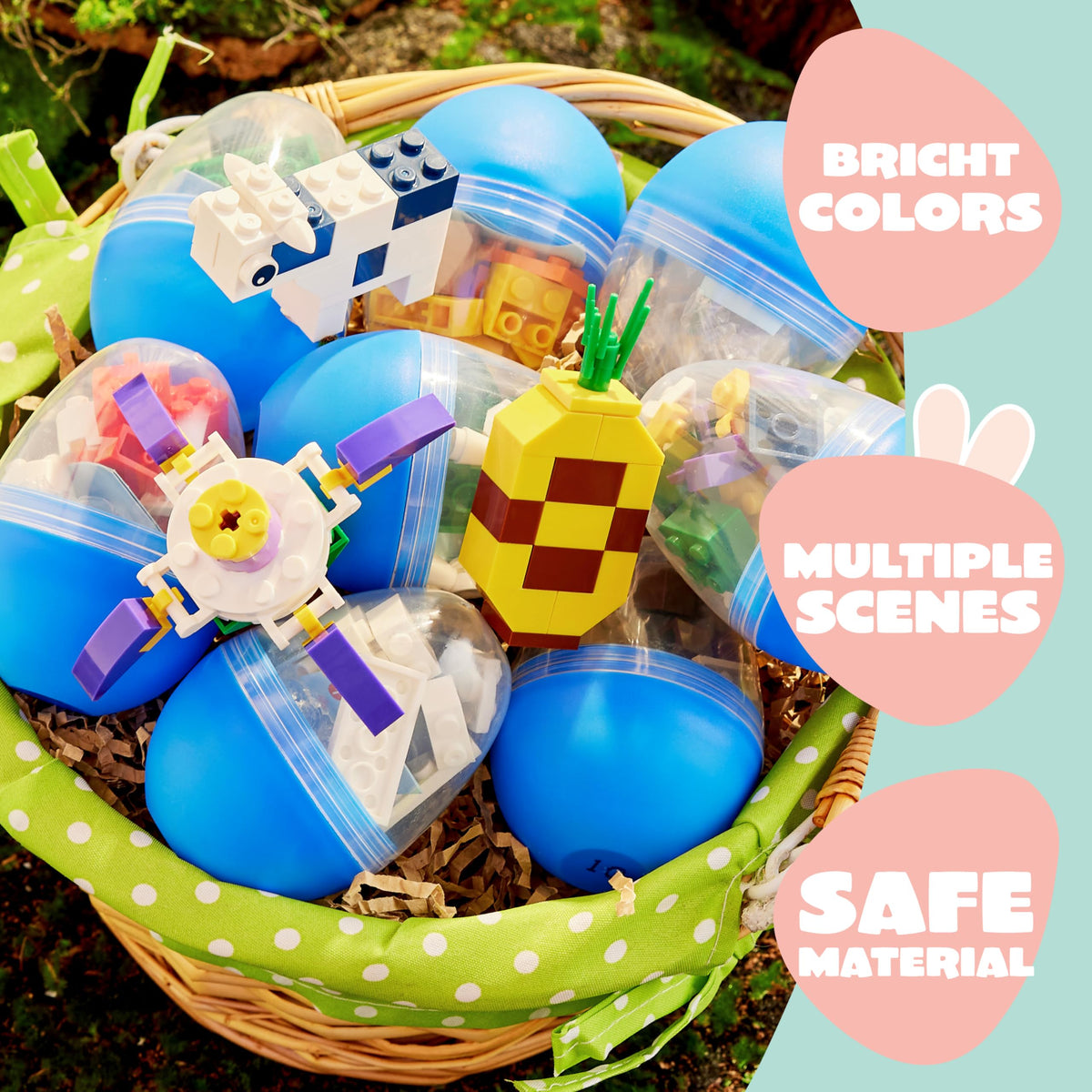 JOYIN 12 Pcs Pre-Filled Easter Eggs with Cute Characters Building Blocks — Kids Gift, Hunt & Party Favors