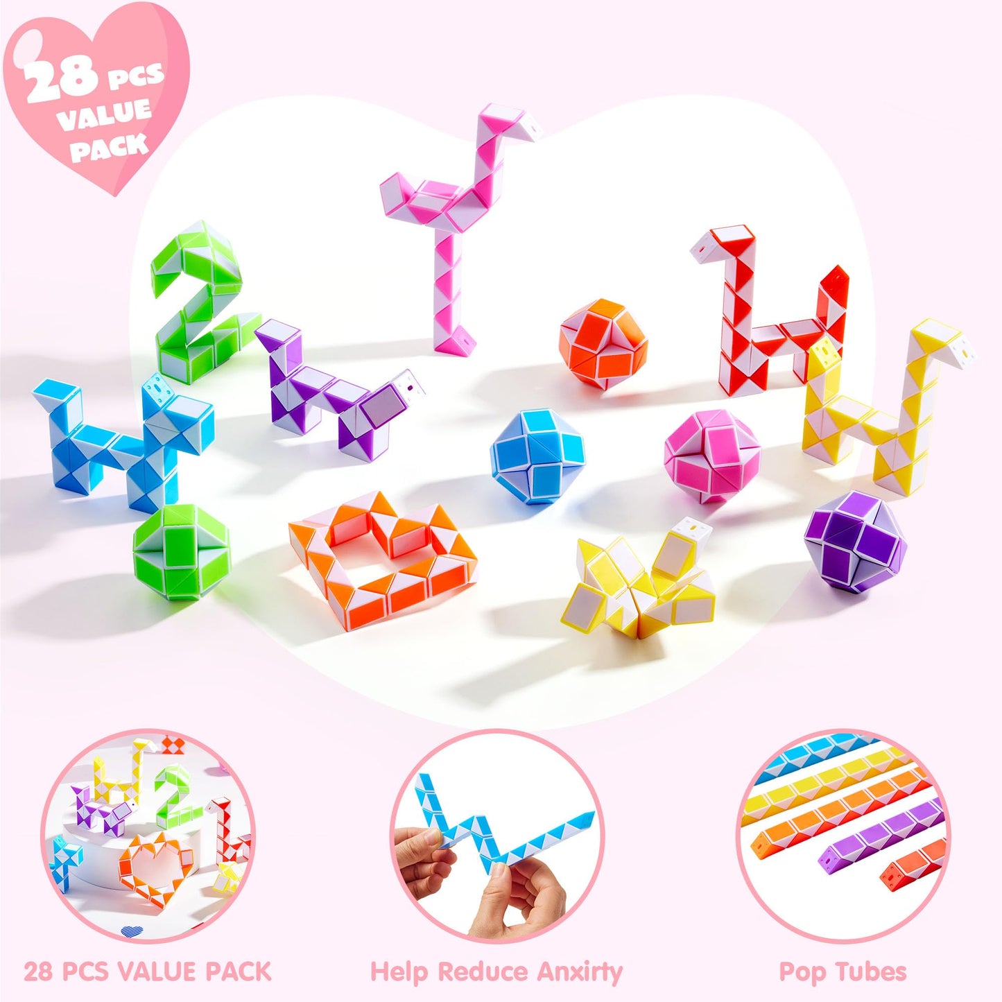 JOYIN 28-Pack Valentine's Day Cards with Snake Twist Toys – Classroom Prizes & Party Favors