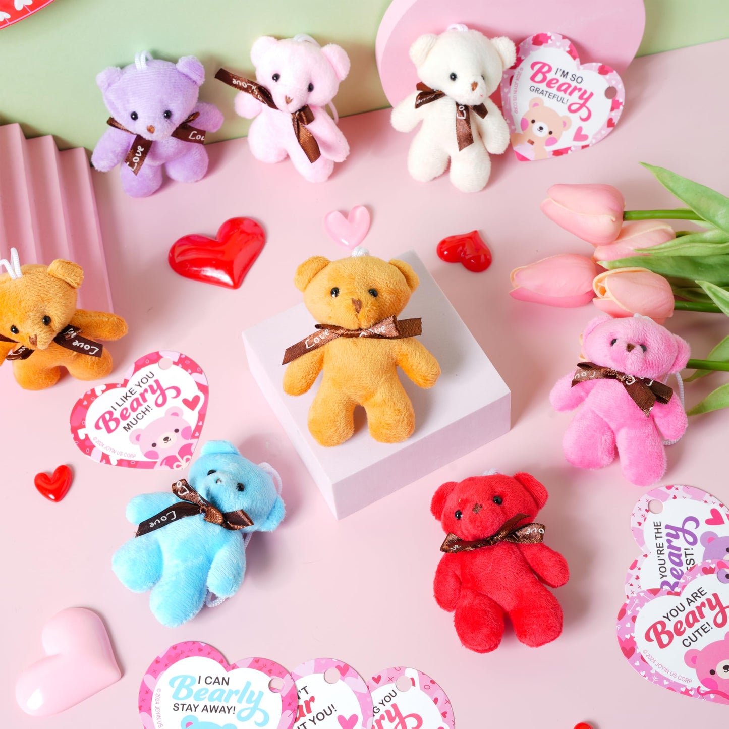 JOYIN 28-Pack Valentines Mini Plush with Heart Cards – Classroom Gifts & Party Favors