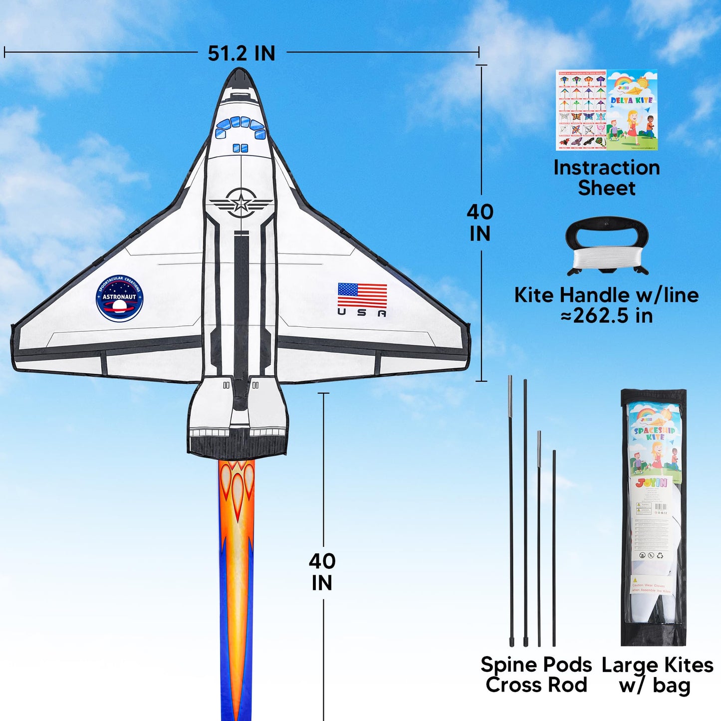 JOYIN Spaceship Kite - Easy to Fly with 2625ft String | Large Beach Kite for Outdoor Fun