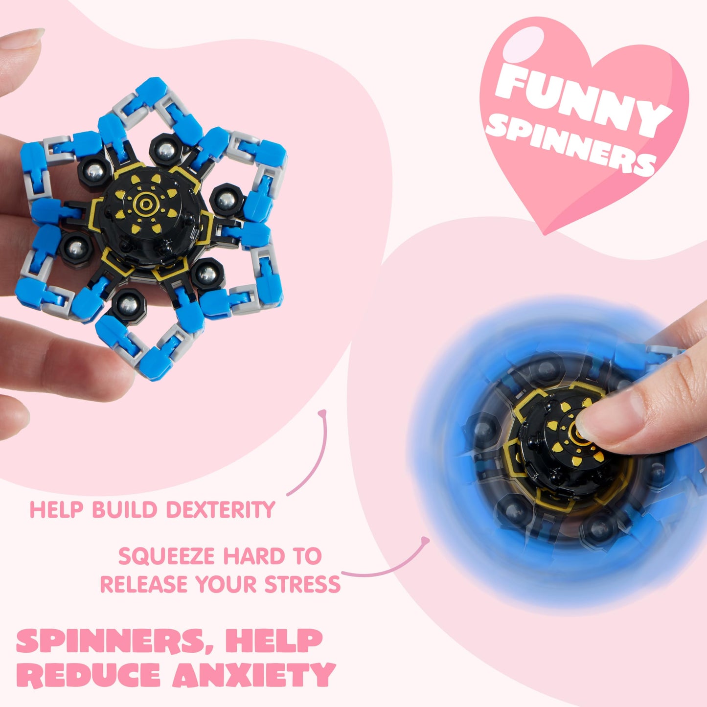 JOYIN 36-Pack Valentine's Gift Cards with Fidget Spinners – Deformable DIY Spinners for Kids