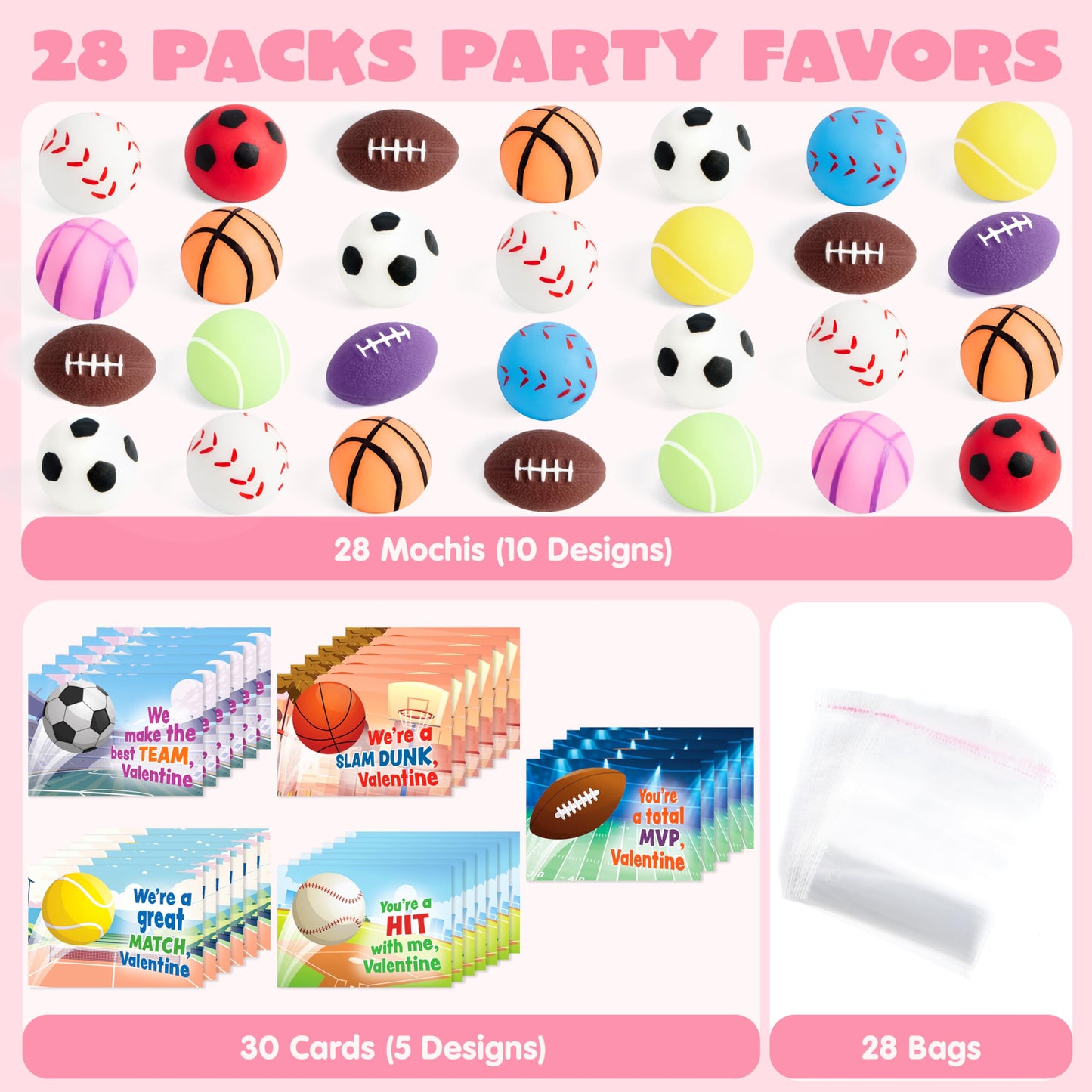 JOYIN 28-Pack Valentines Day Mochi Squishy Gift Cards for Kids
