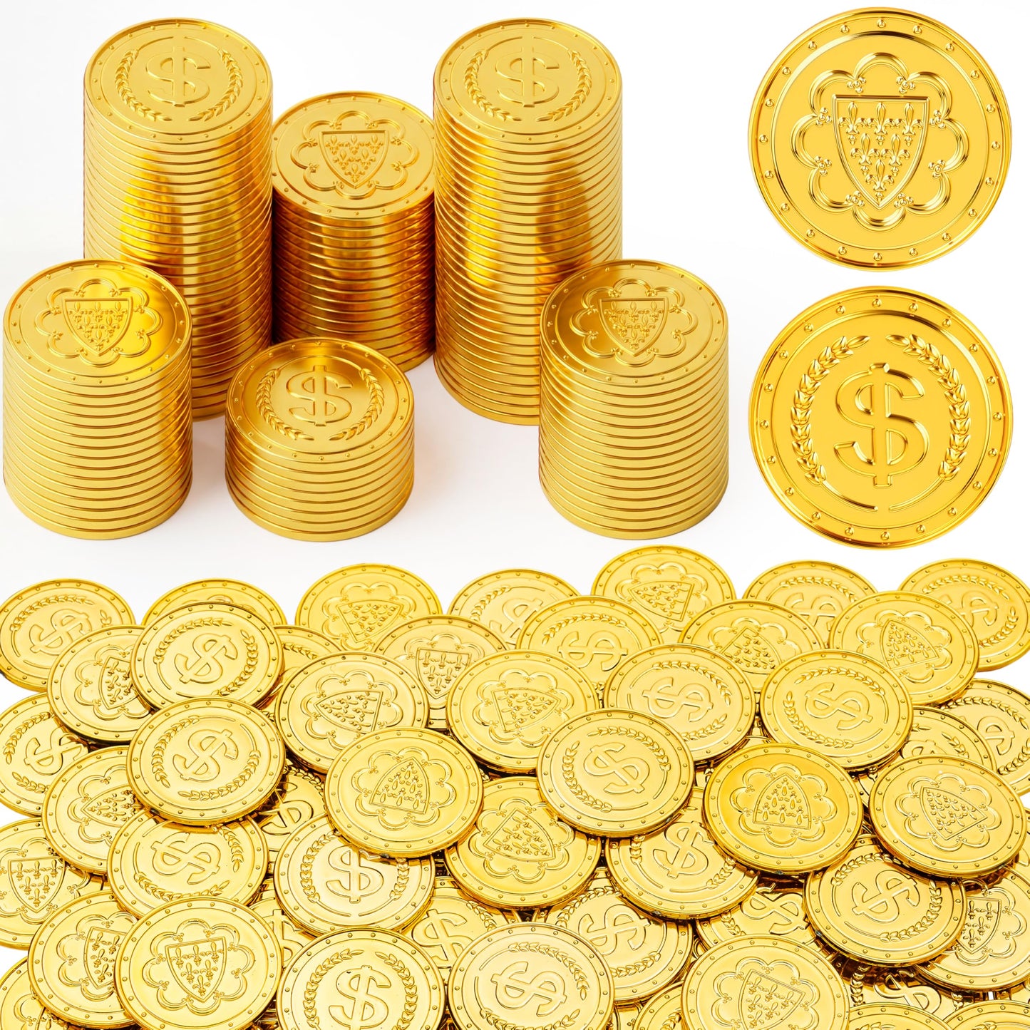 JOYIN 100 PCS St. Patrick's Day Coins – Plastic Gold Doubloons for Treasure Hunts, Party Favors & Decor