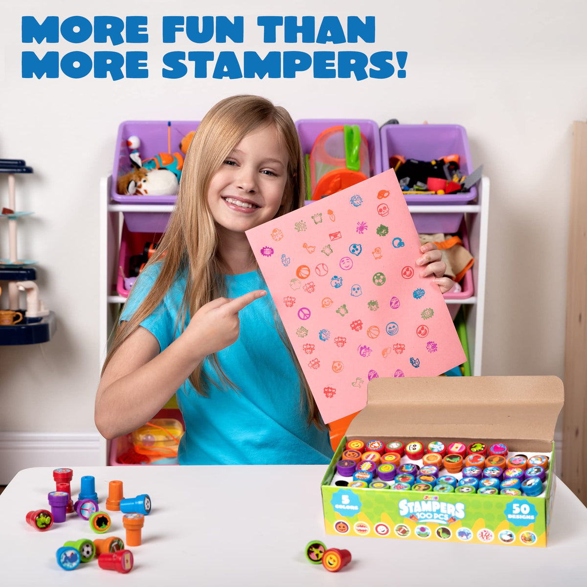 JOYIN 100 Pcs Self-Ink Stamps Set – 50 Designs for Kids, Party Favors, Classroom Prizes