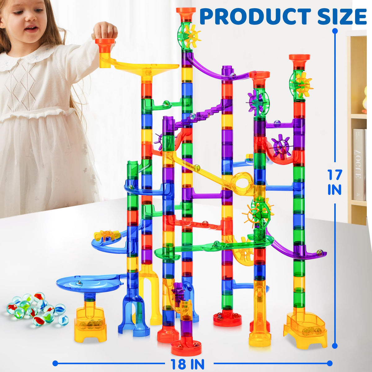 JOYIN 170Pcs Glowing Marble Run Set | STEM Building Blocks & Glow-in-the-Dark Marbles