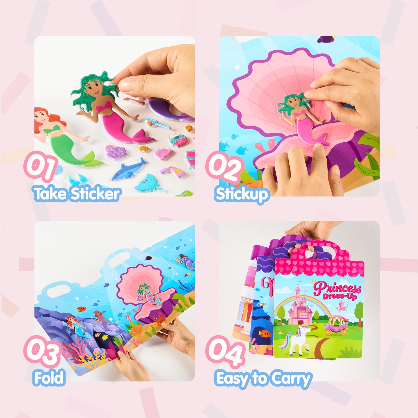 JOYIN 3 Sets Dress-Up Reusable Sticker Book for Toddlers | 3D Stickers | Travel Activity Toys