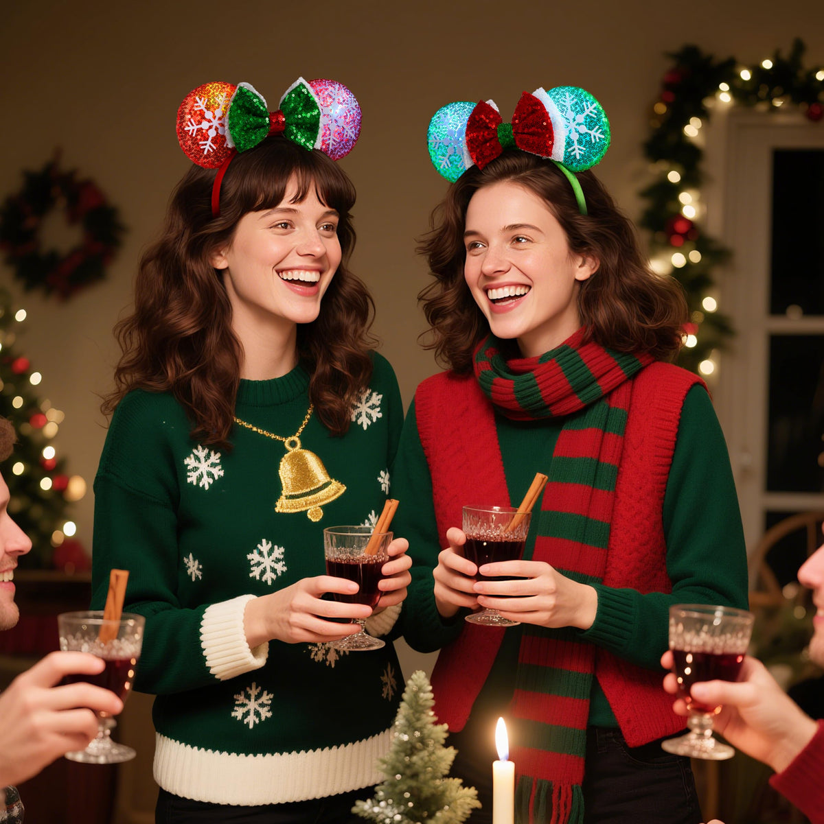 JOYIN 2 Pcs LED Christmas Headbands – Lightup Red & Green Mouse Ears for Adults & Kids