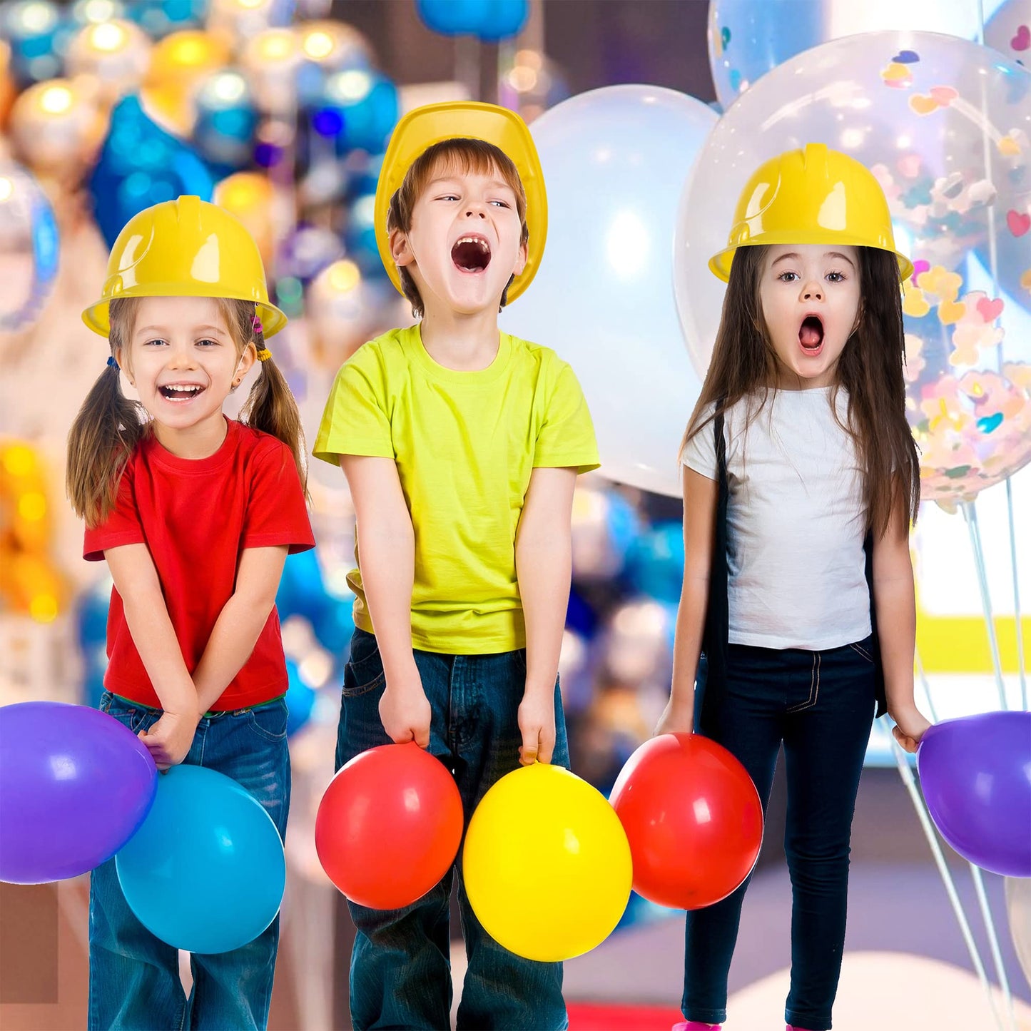 JOYIN 24 Pcs Toy Construction Hard Hats for Kids – Bright Yellow Party Dress-Up Hats