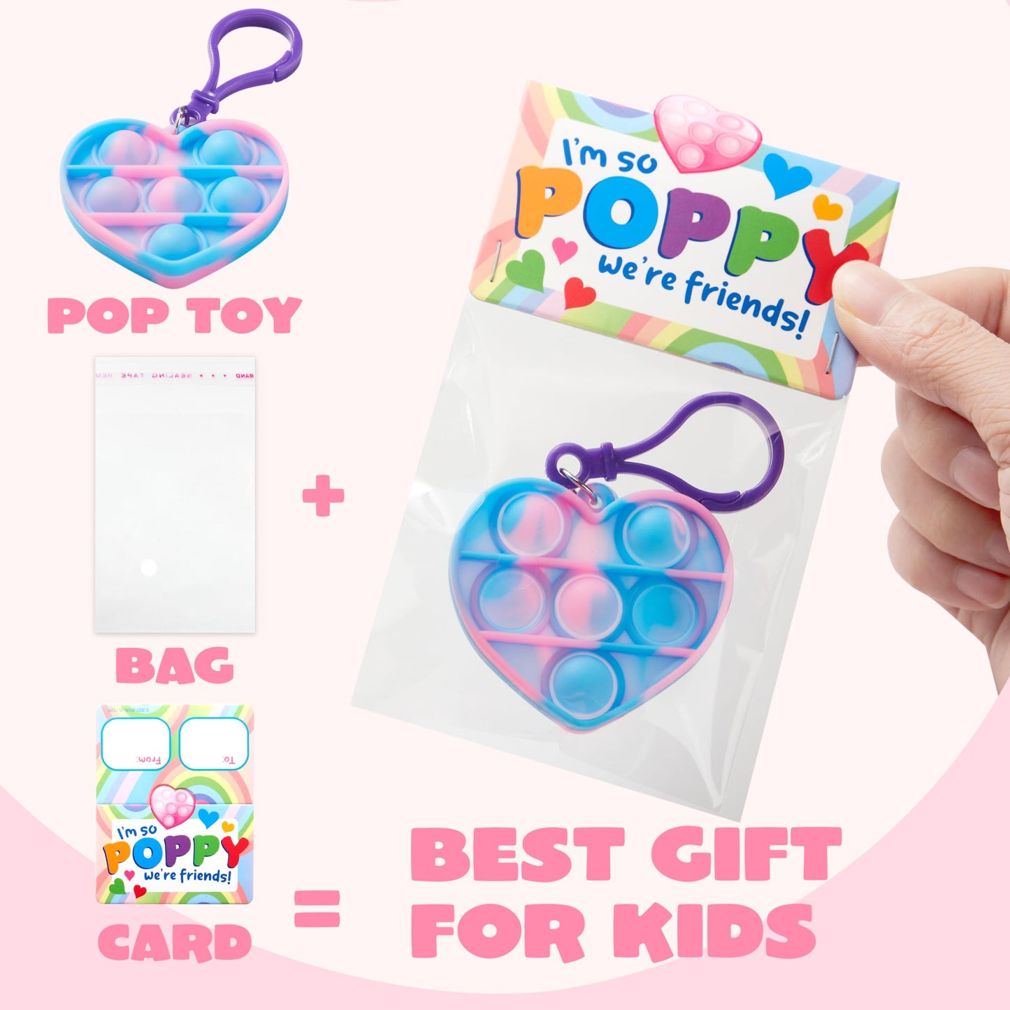 JOYIN 30 Pack Heart Pop Bubble Keychains with Valentines Cards – Classroom Gifts & Party Favors