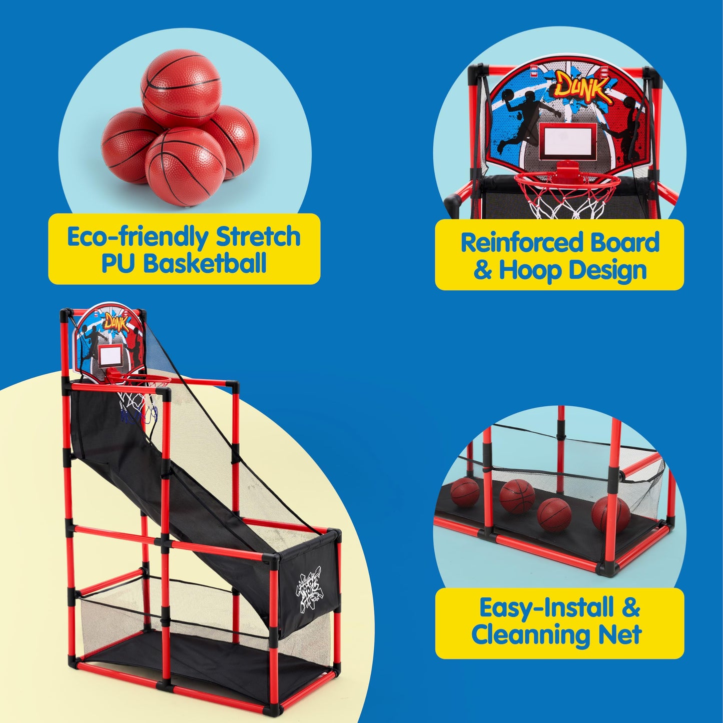 JOYIN Red Arcade Basketball Game Set - Indoor Hoop for Kids 3-12