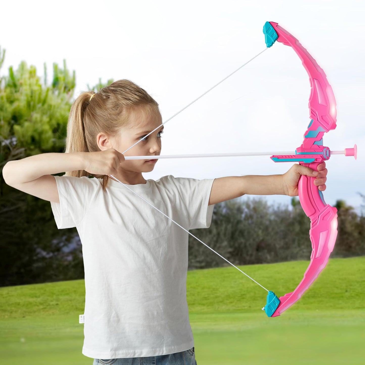 JOYIN Pink Bow and Arrow Set for Girls | LED Light-Up Archery Toy with 9 Suction Cup Arrows, Target & Case | Indoor & Outdoor Play