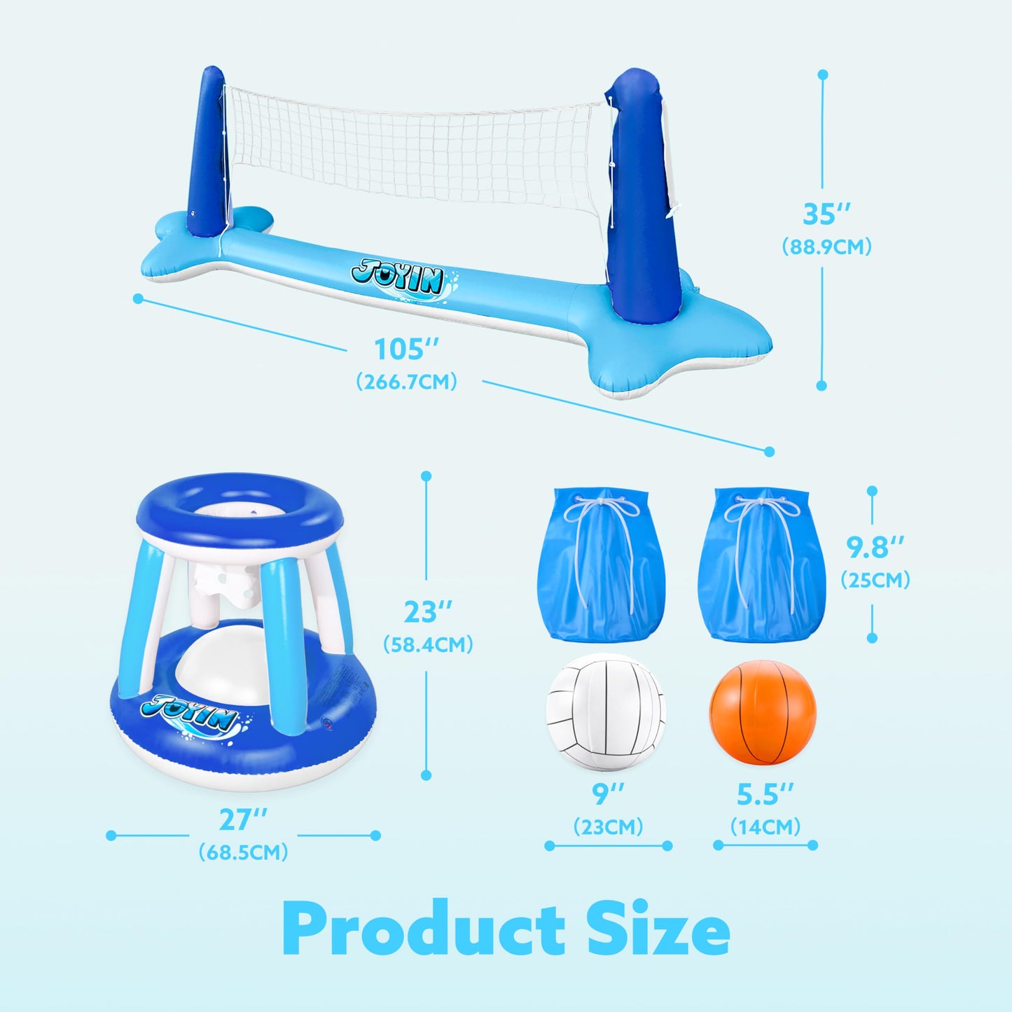 JOYIN Inflatable Volleyball Net & Basketball Hoops Pool Float Set | Balls Included for Kids & Adults | Summer Pool Games
