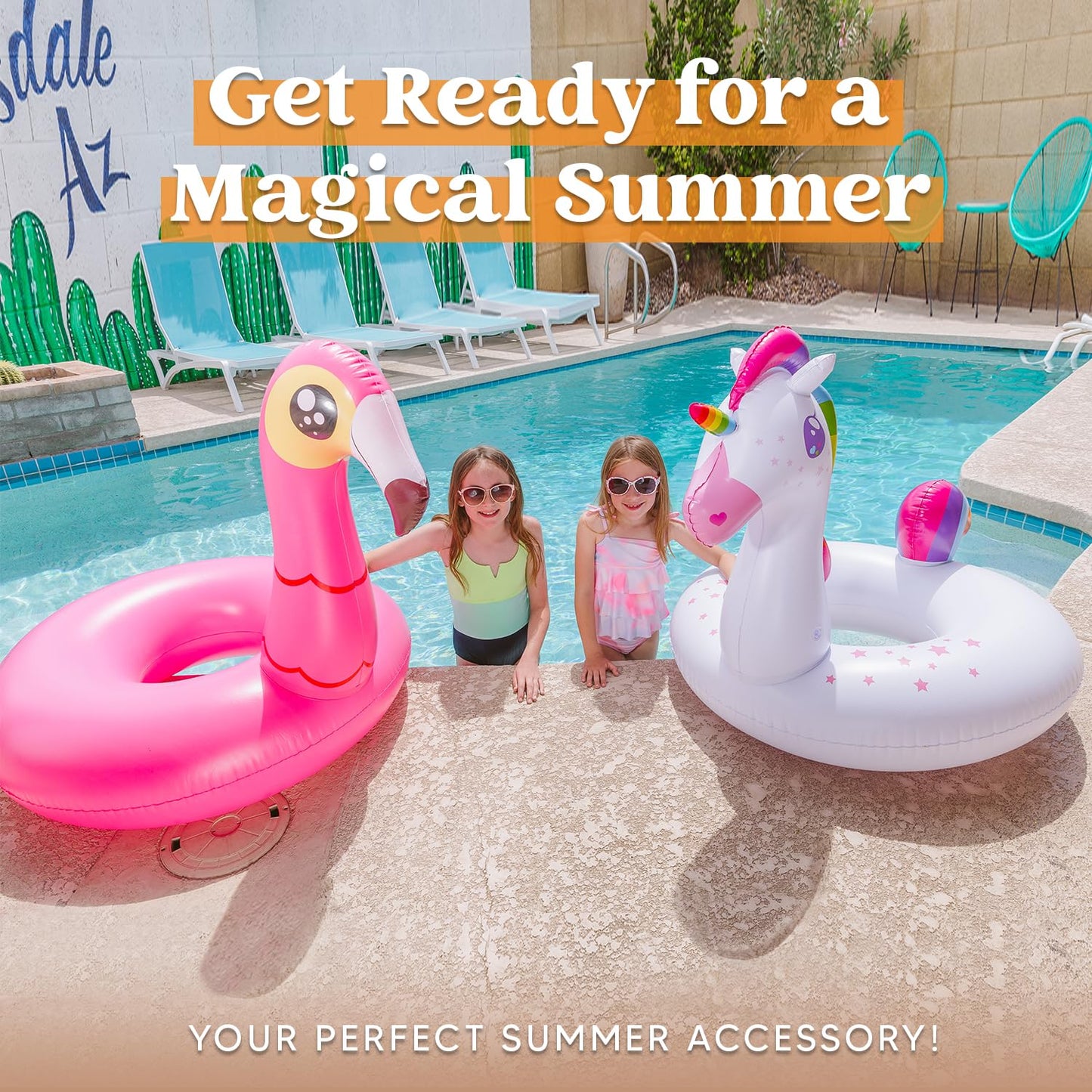 JOYIN 2-Pack Flamingo & Unicorn Pool Floats – Large Inflatable Tubes for Adults & Kids