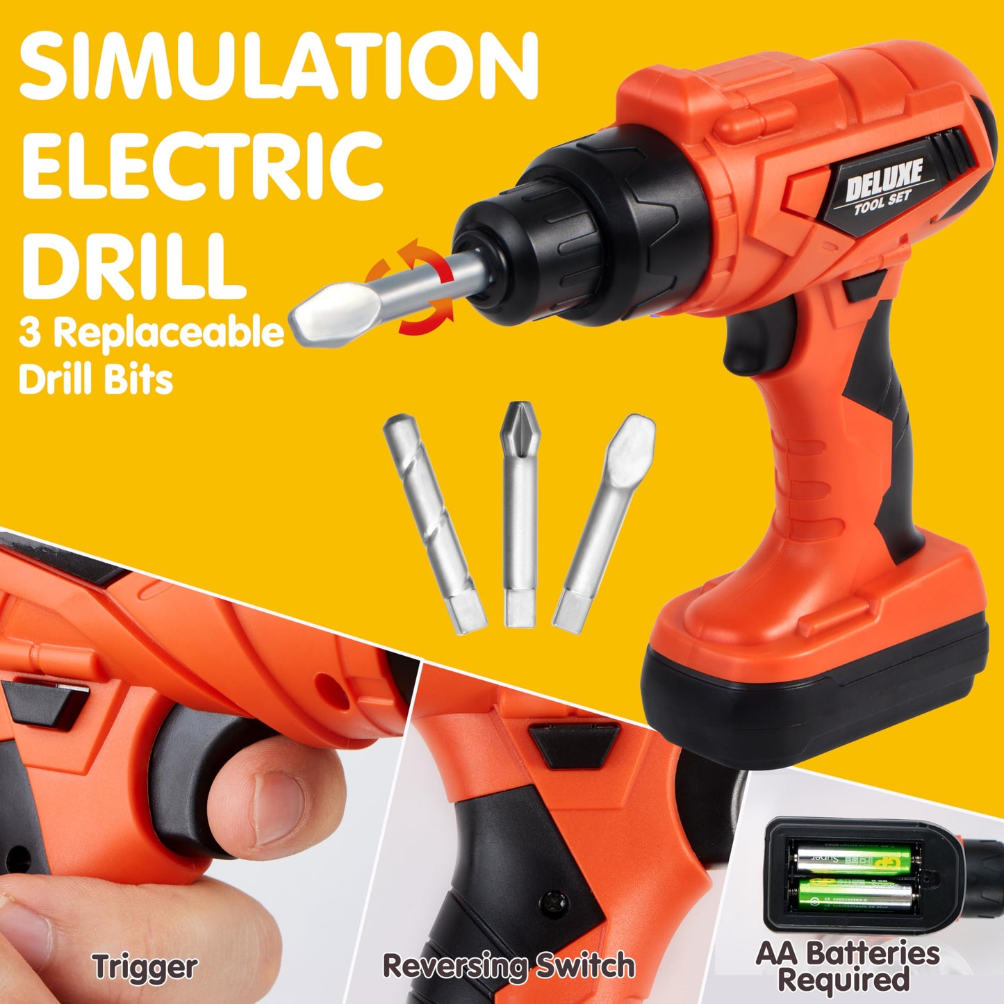 JOYIN 19Pcs Kids Tool Set with Belt & Realistic Drill – Pretend Play Construction Toy (Ages 3-7)