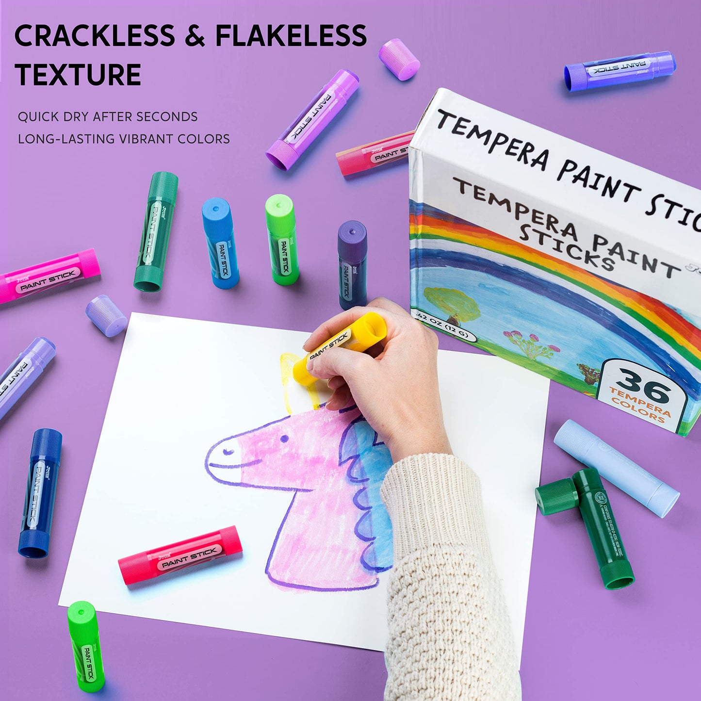 JOYIN 36 Colors Washable Tempera Paint Sticks — Quick-Dry, Mess-Free Kids Art
