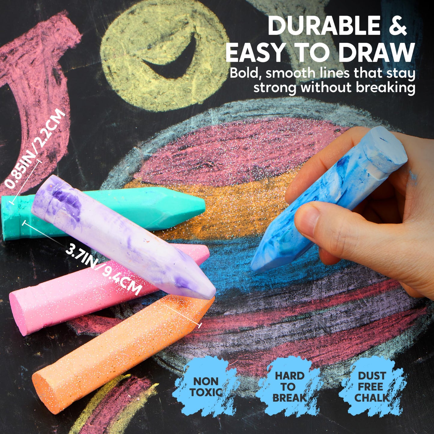 JOYIN 72 PCS Washable Sidewalk Chalk – 12 Packs, Glitter, Neon & Tie-Dye, Outdoor Art for Kids