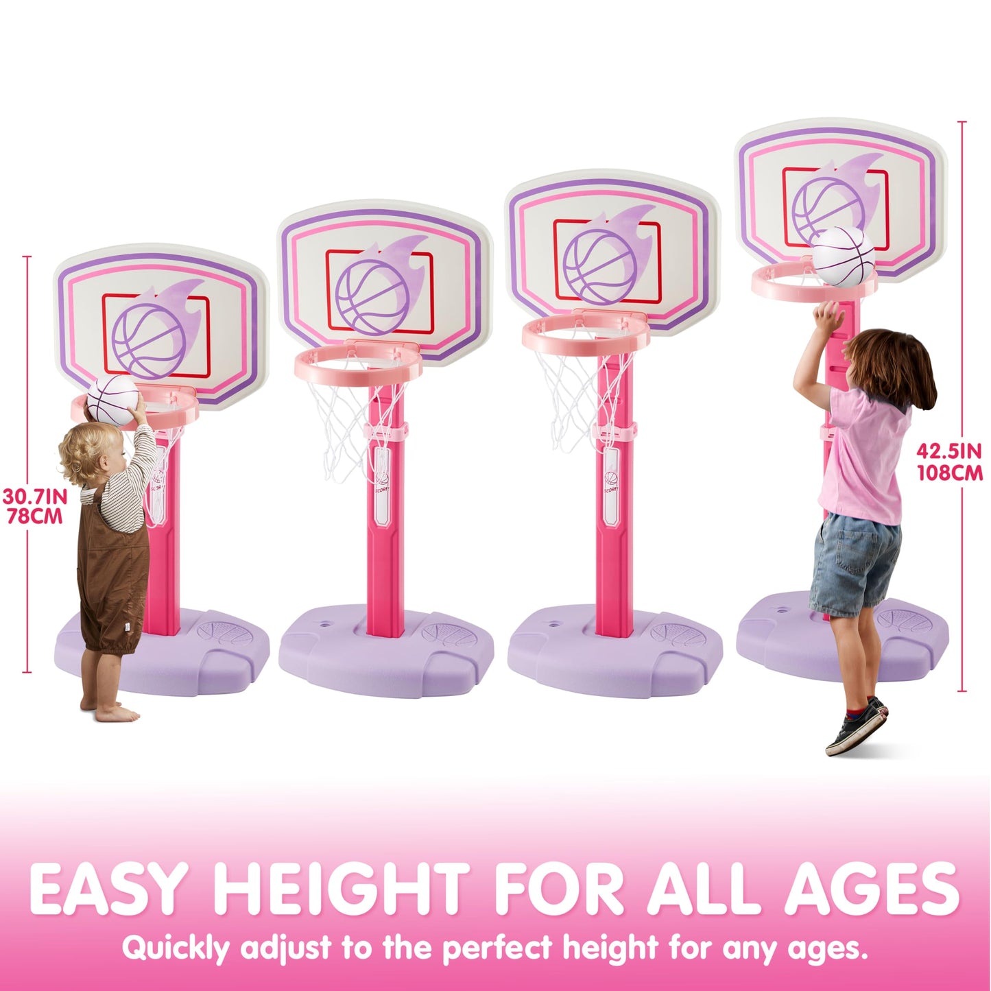 JOYIN Toddler Basketball Hoop | Adjustable Height 2.5–3.5 ft | Indoor/Outdoor Play with 4 Balls