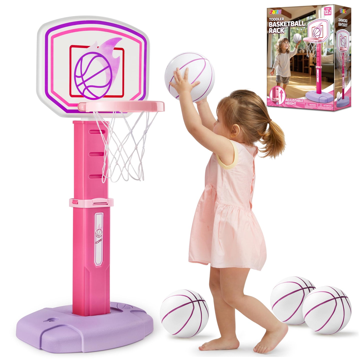 JOYIN Toddler Basketball Hoop | Adjustable Height 2.5–3.5 ft | Indoor/Outdoor Play with 4 Balls