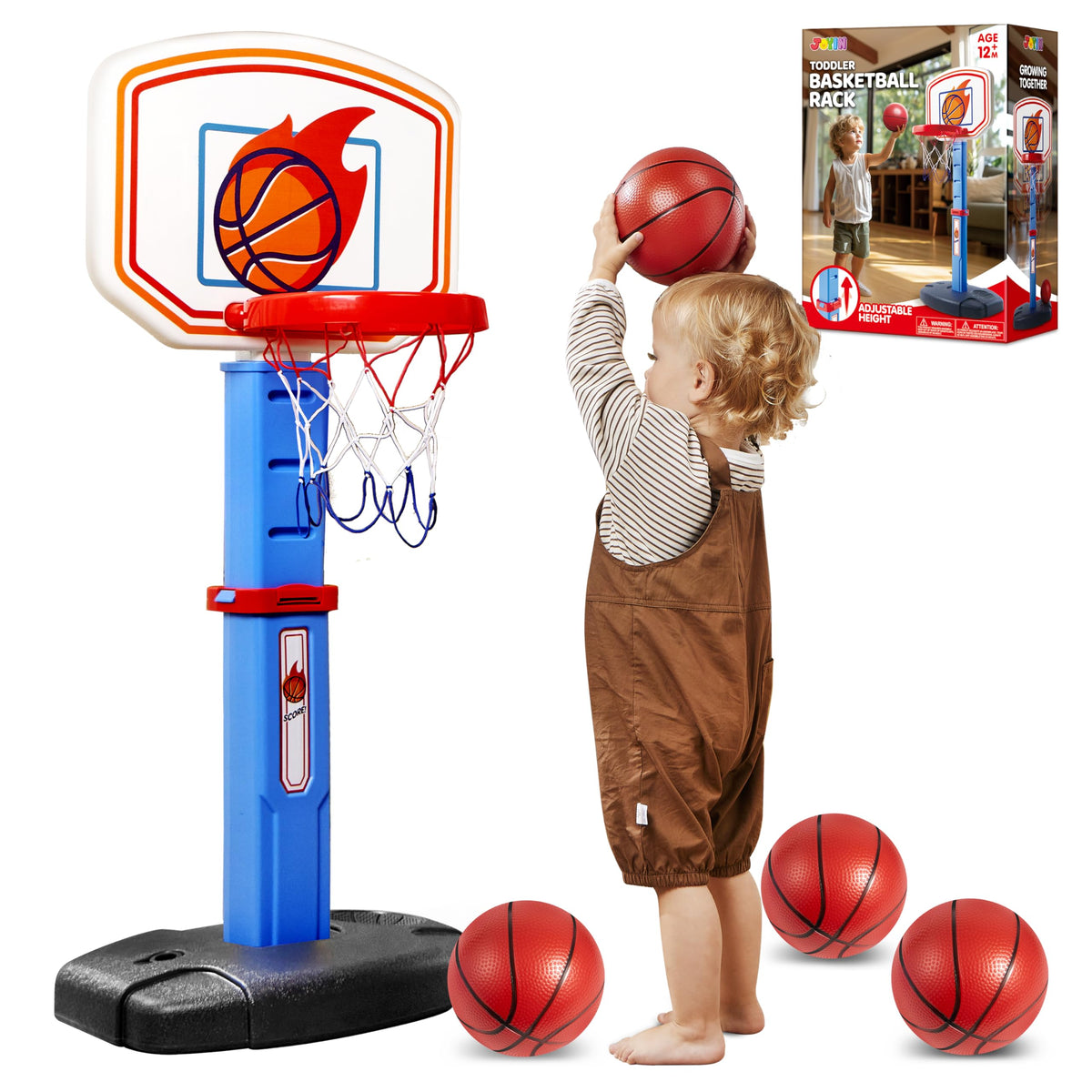 JOYIN Toddler Basketball Hoop Indoor – Adjustable Kids' Basketball Goal with 4 Balls | Safe, Fun Indoor/Outdoor Play