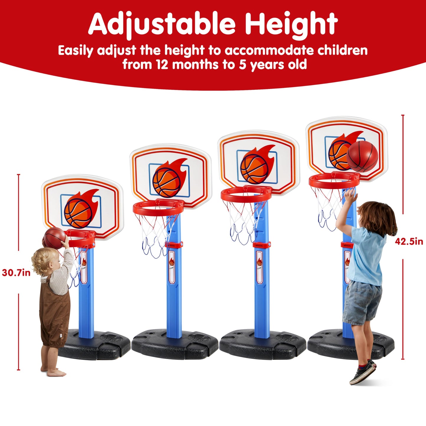 JOYIN Toddler Basketball Hoop Indoor – Adjustable Kids' Basketball Goal with 4 Balls | Safe, Fun Indoor/Outdoor Play