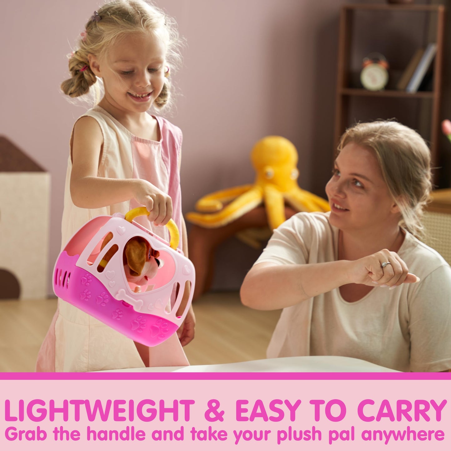 JOYIN Toy Dog for Toddlers – Plush Pet Care Set with Carrier, Lights & Sounds