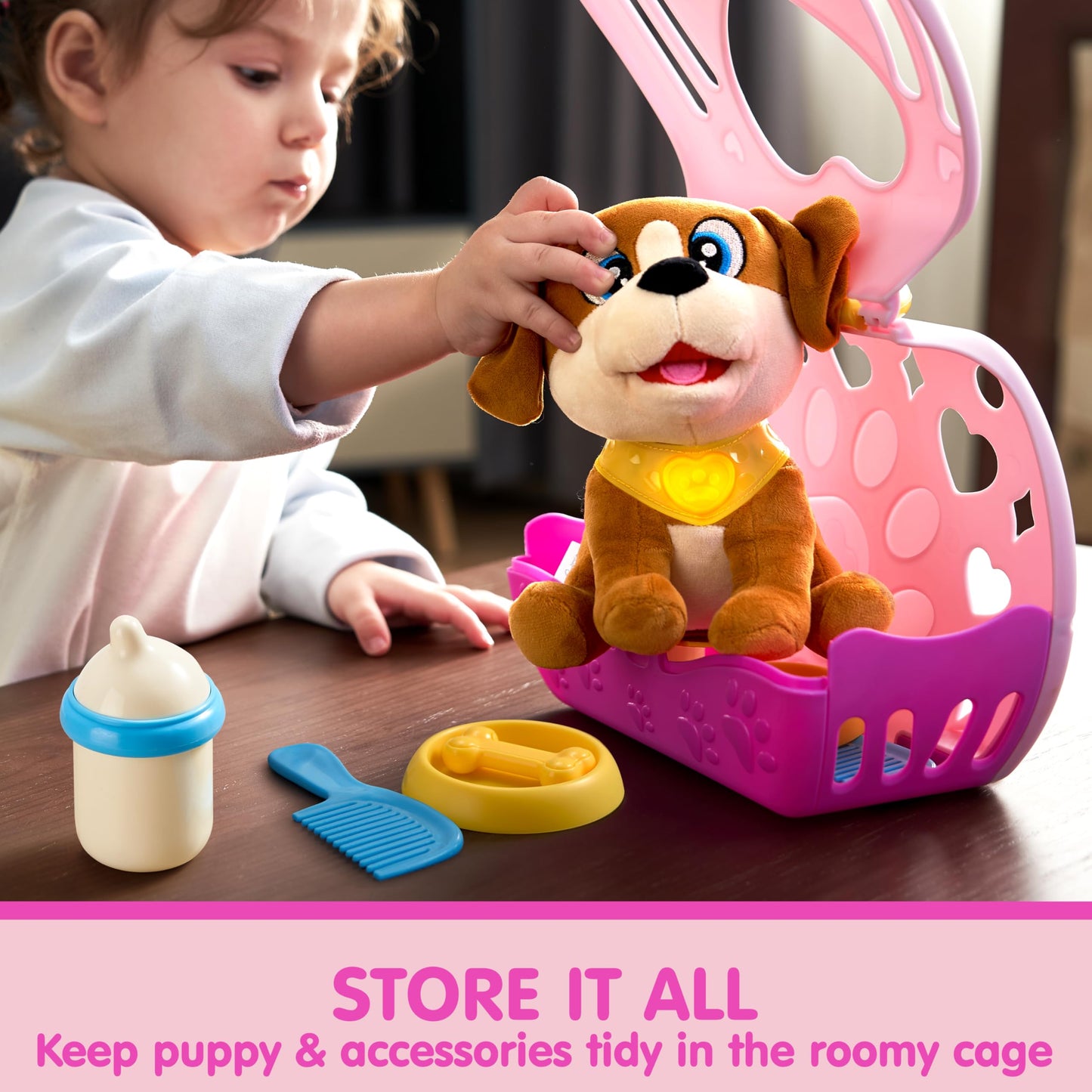 JOYIN Toy Dog for Toddlers – Plush Pet Care Set with Carrier, Lights & Sounds