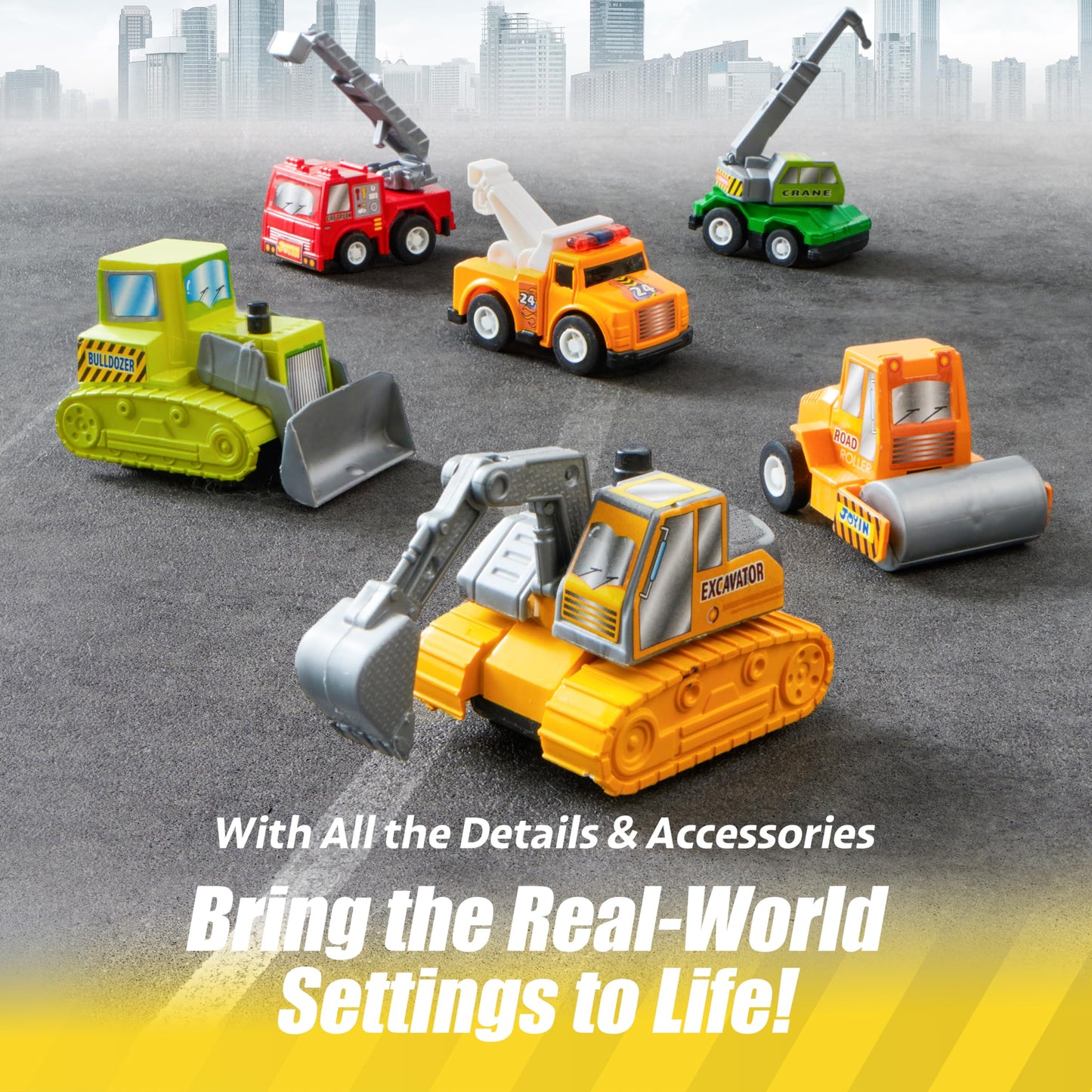 JOYIN 18 Pcs Pull-Back City Cars & Trucks Set — Friction-Powered Toys for Toddlers & Kids