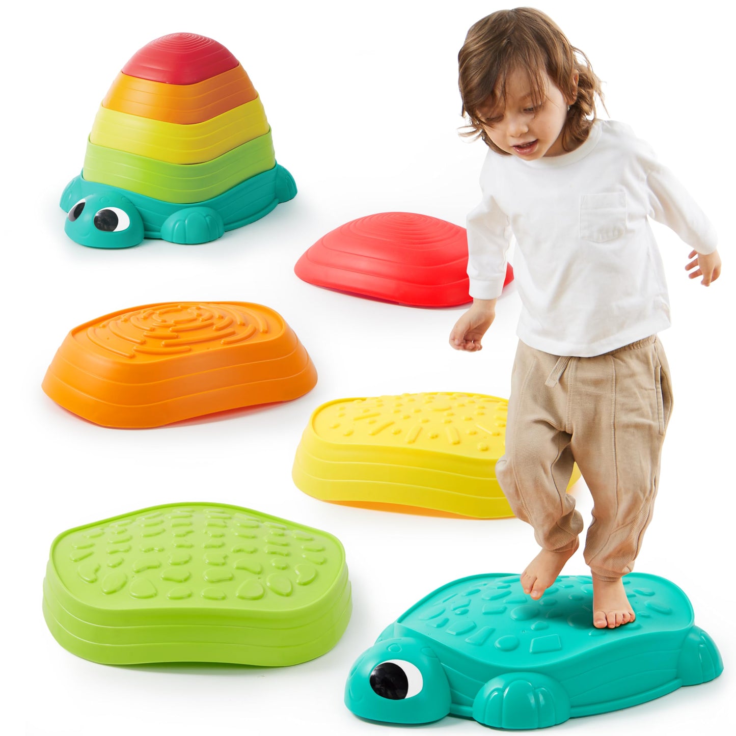 JOYIN 5 Pcs Turtle Balance Stepping Stones – Indoor Outdoor Kids Obstacle Course & Coordination Toy