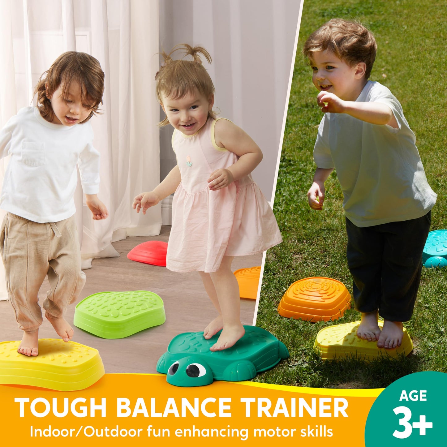 JOYIN 5 Pcs Turtle Balance Stepping Stones – Indoor Outdoor Kids Obstacle Course & Coordination Toy