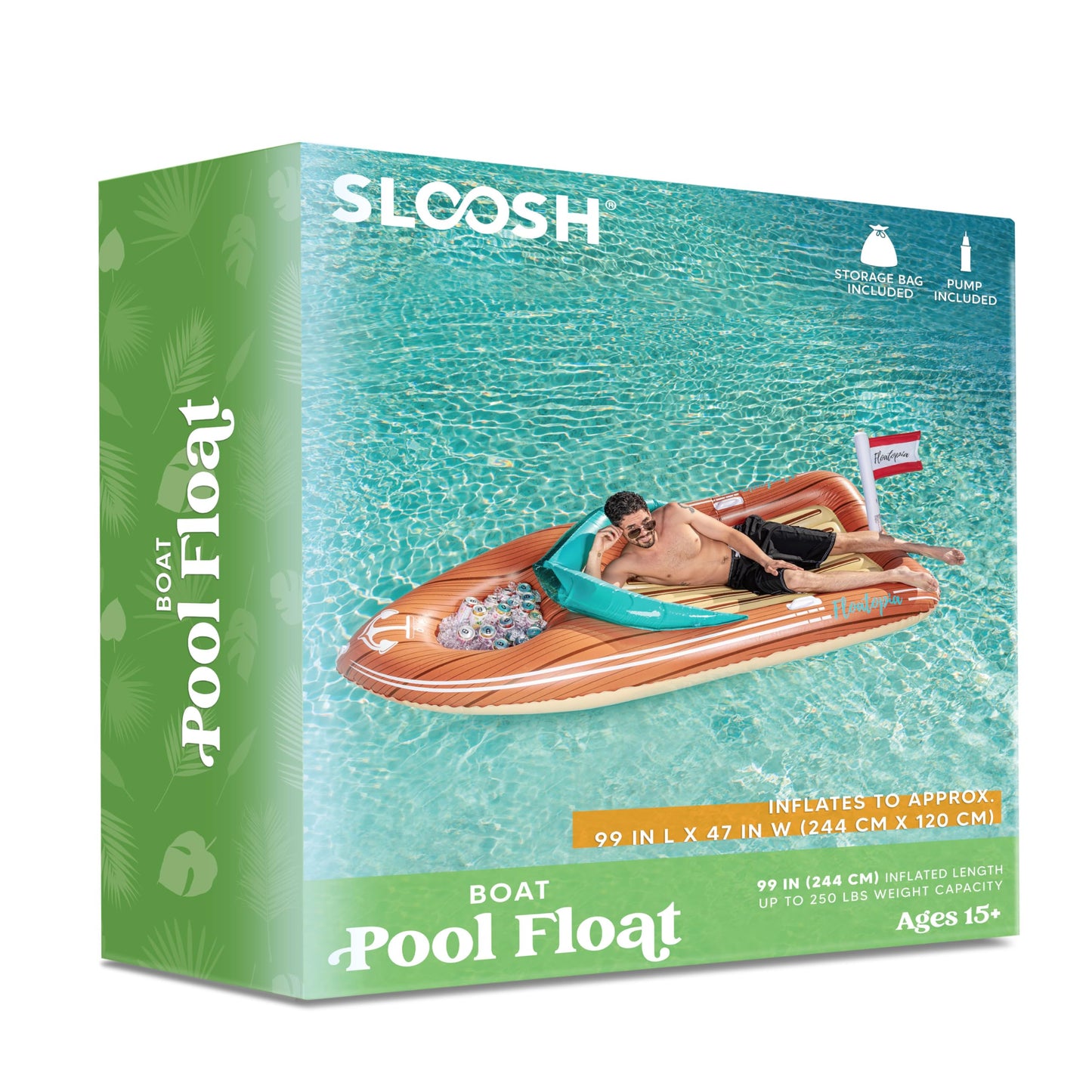 JOYIN Giant Boat Pool Float with Cooler – Two-Person Inflatable Lounger